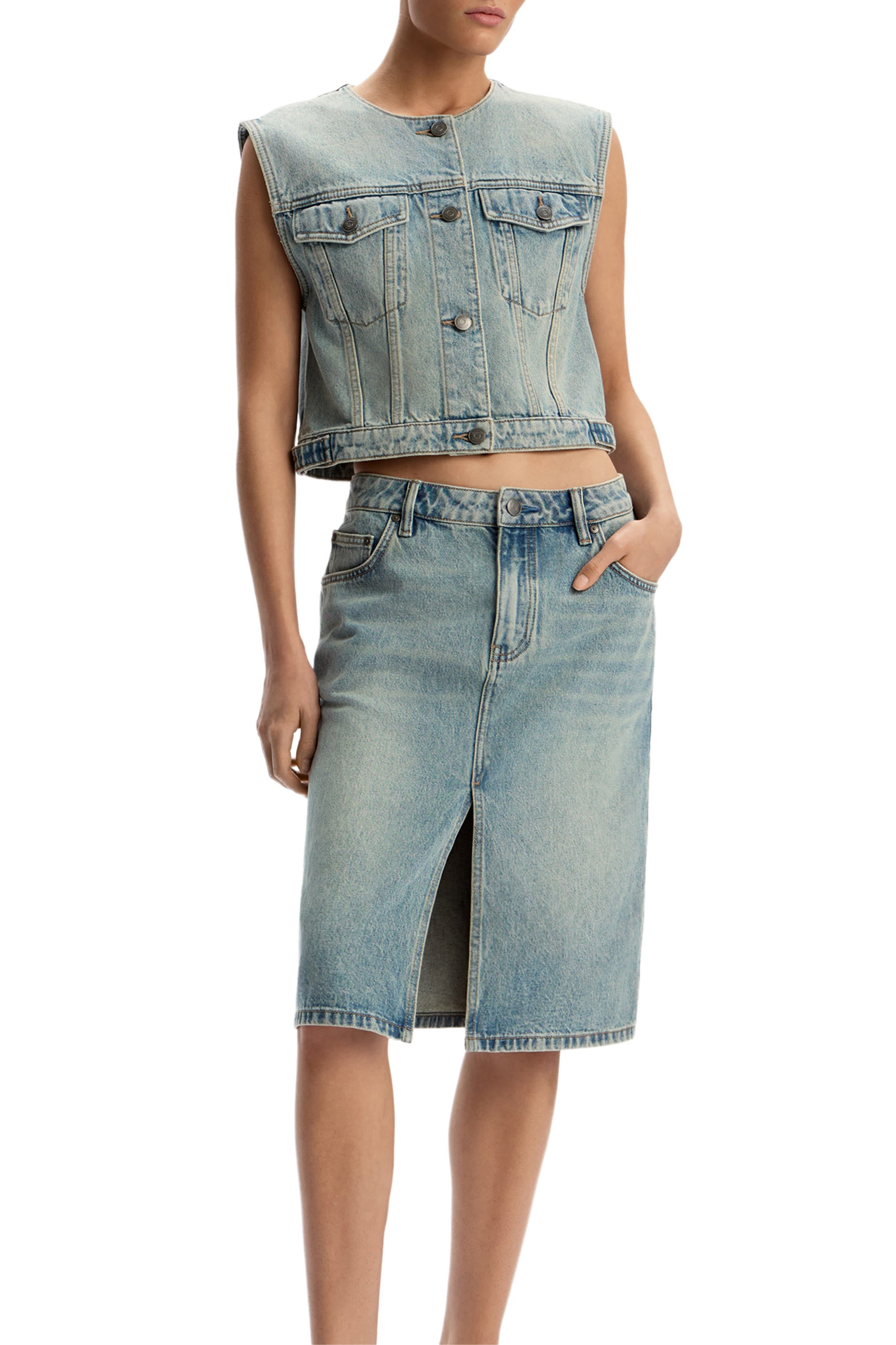 Front Slit Denim Skirt