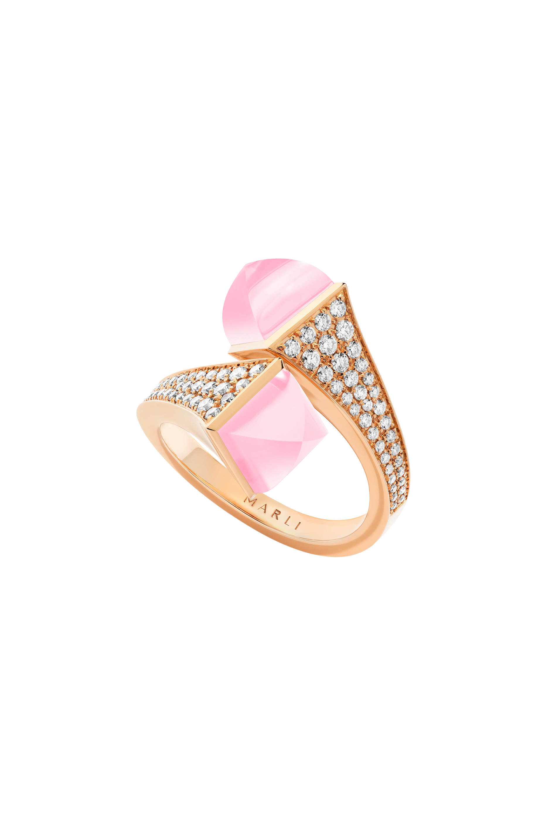  Cleo Ring, 18K Rose Gold with Diamonds & Pink Quartz