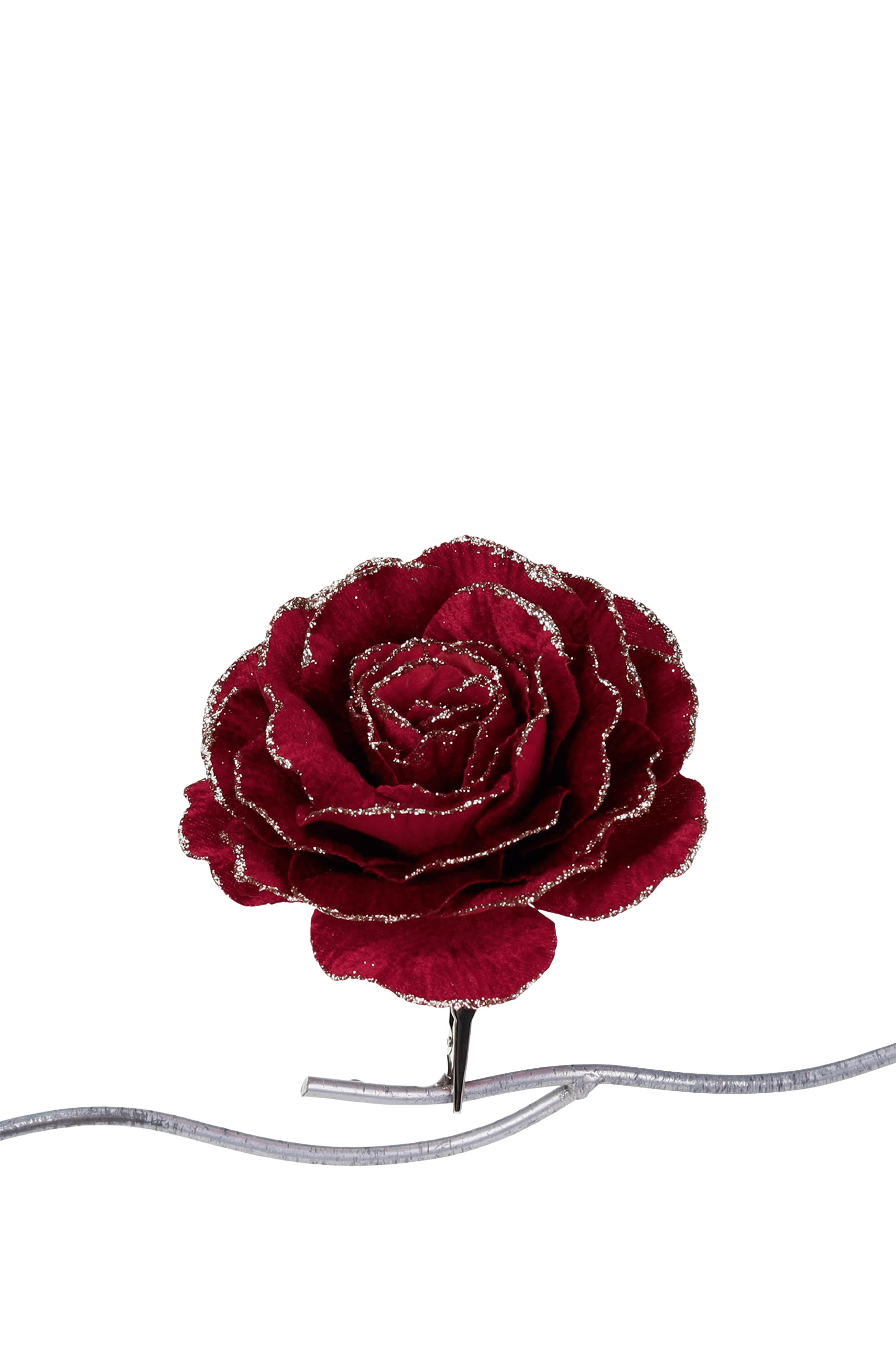 Fabric Glitter Rose Flower on Clip 