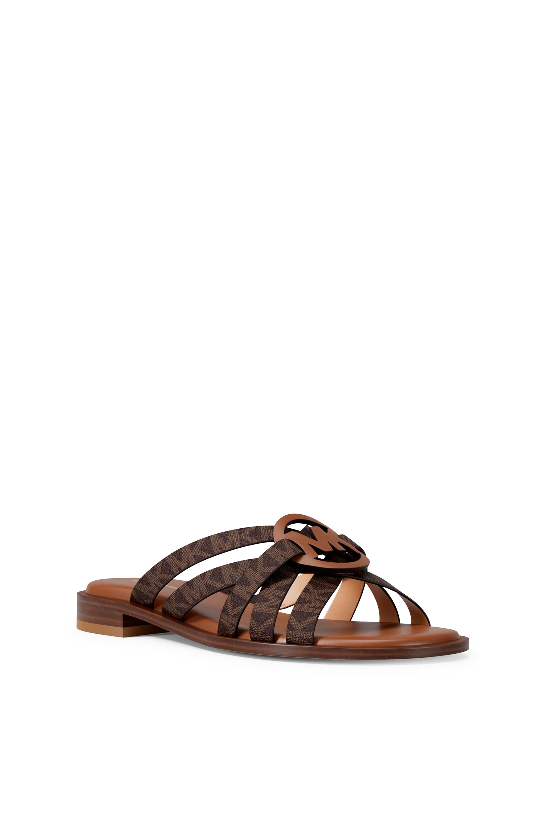  Erika Signature Logo and Leather Slide Sandals