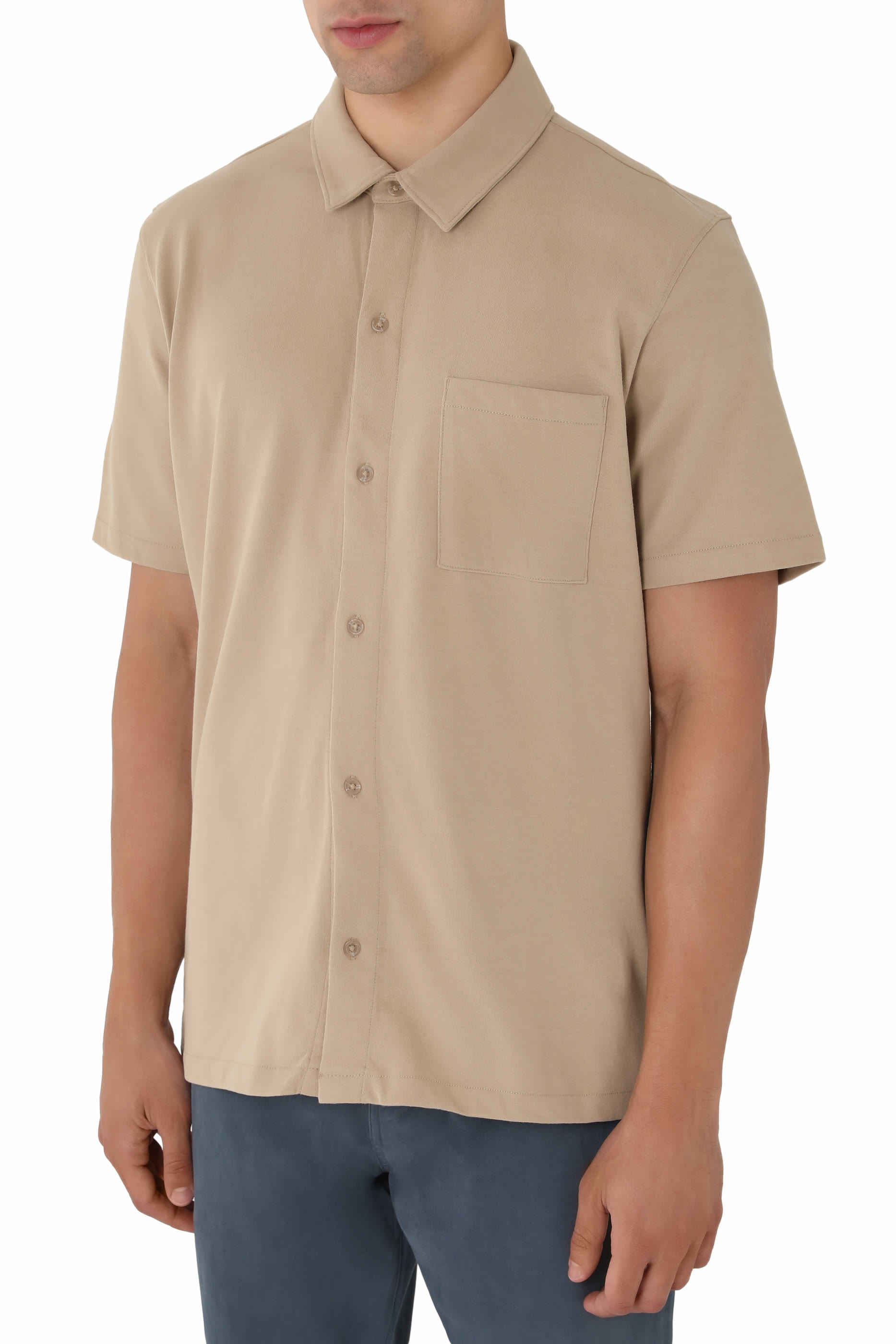 Sueded Cotton Jersey Button-Front Shirt