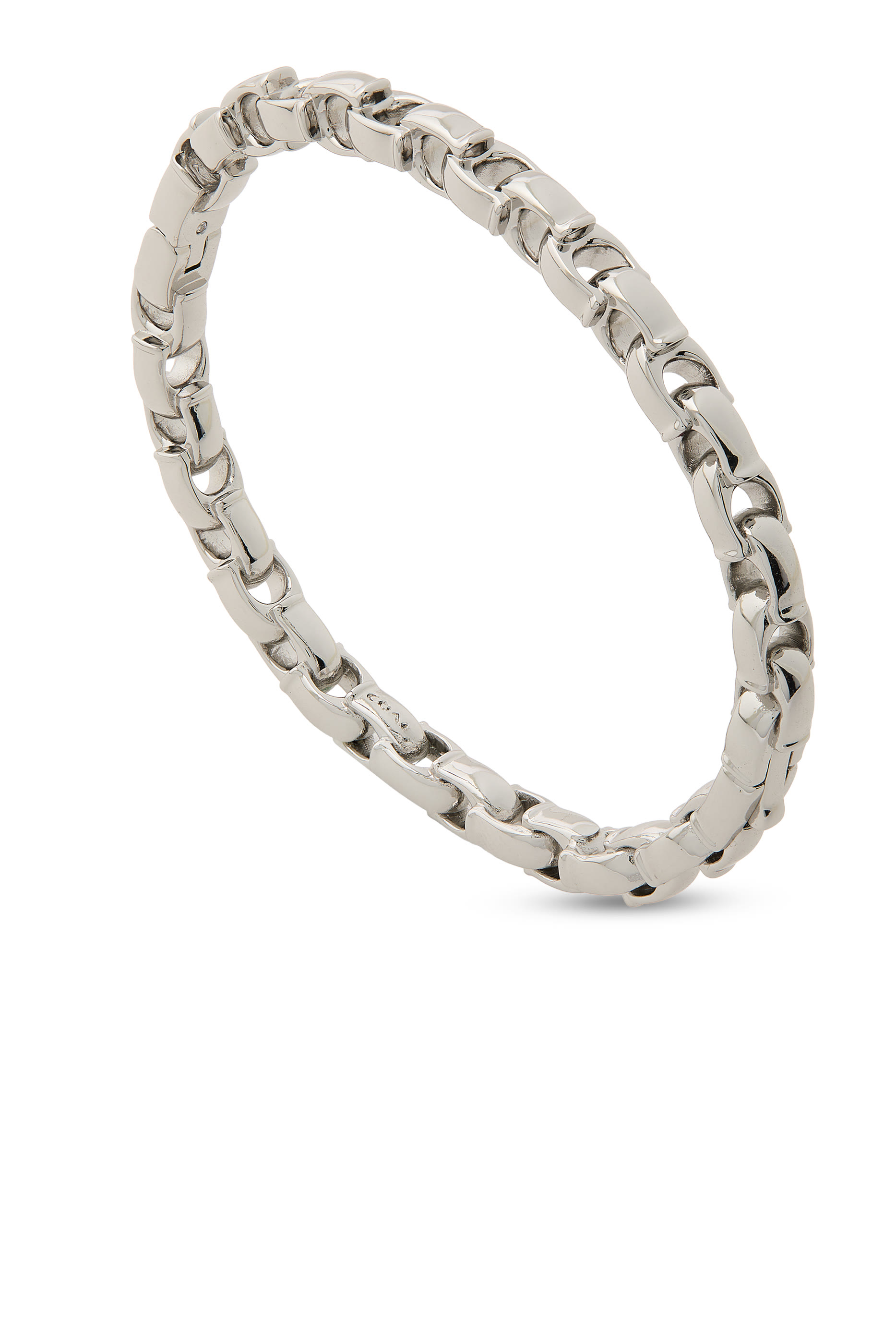 Signature Chain Hinged Bangle, Plated Brass & Cubic Zirconia
