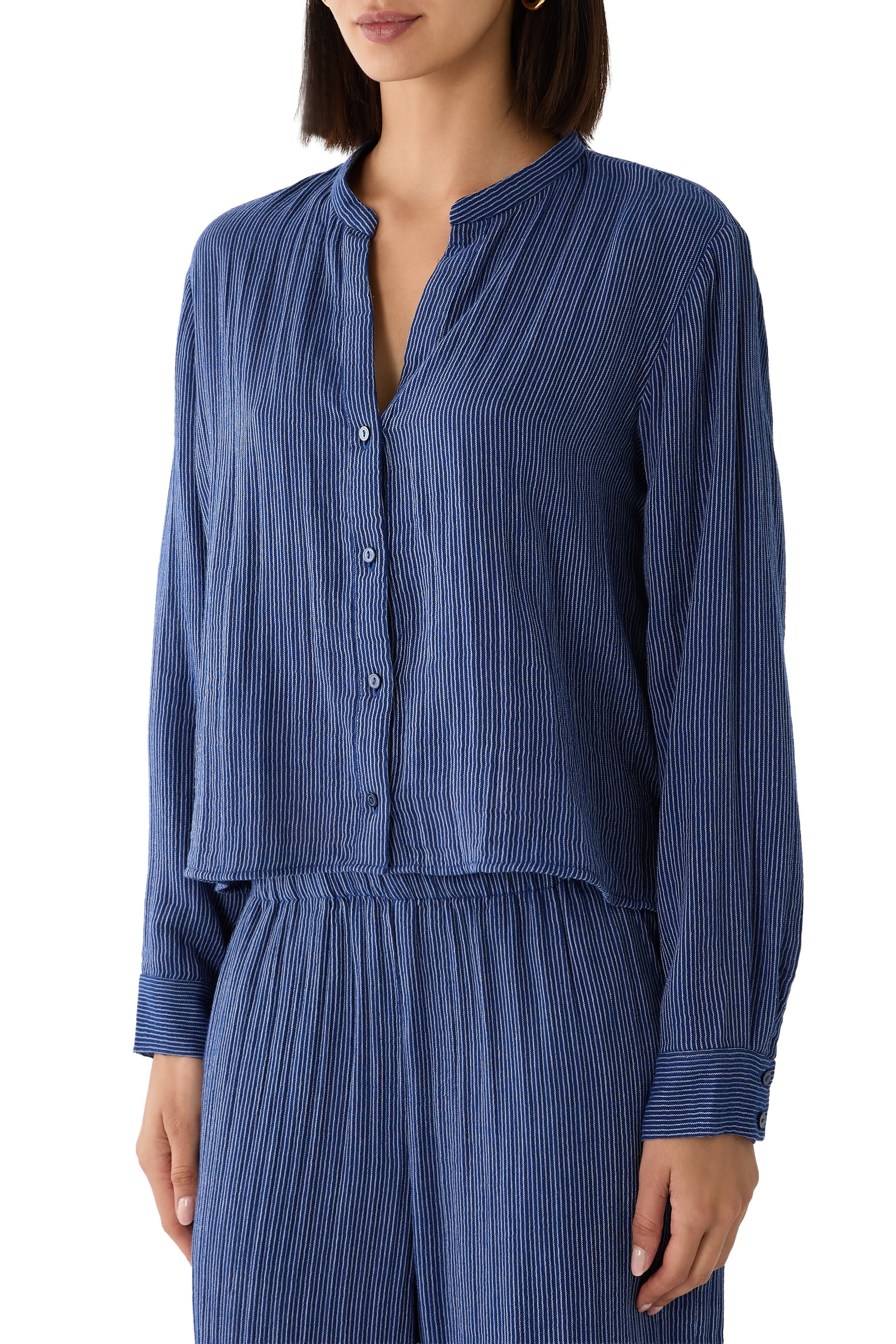 Striped Band Collar Shirt