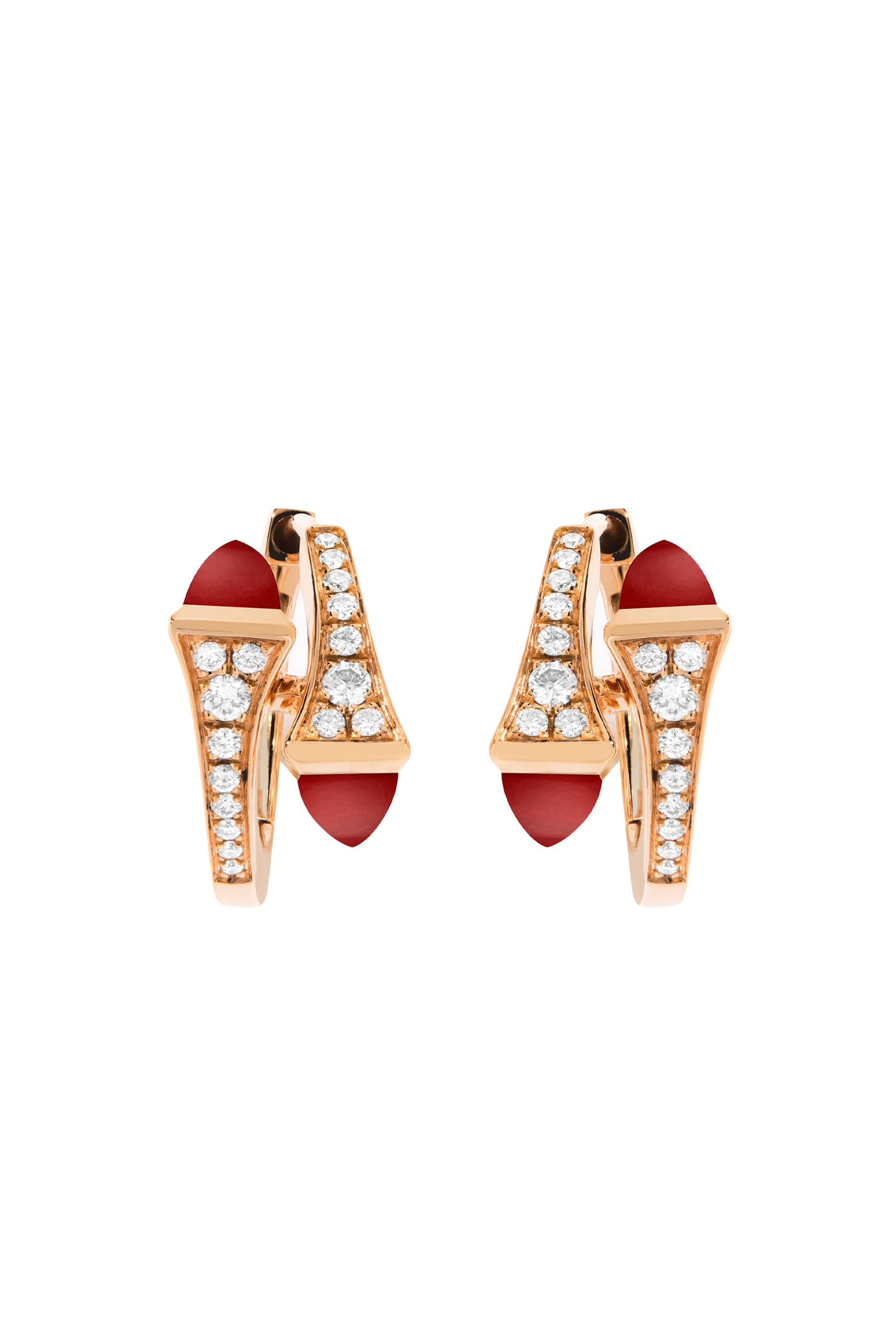 Cleo Huggie Earrings, 18k Rose Gold with Red Agate & Diamonds