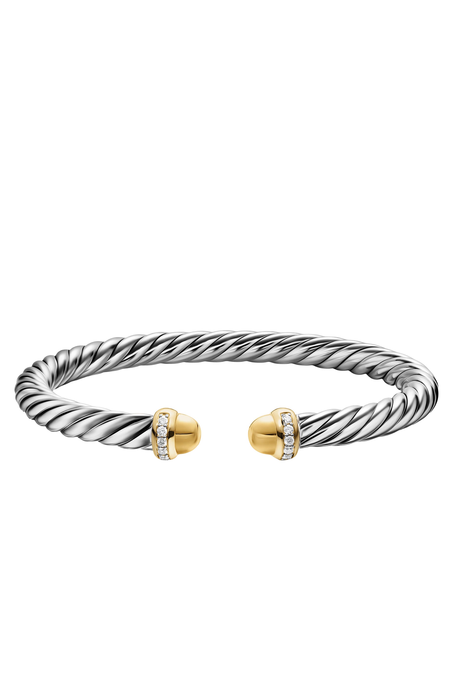  Cable Diamond Cable Flex Bangle,  Sterling Silver with 14K Yellow Gold & Pavé Set Diamonds