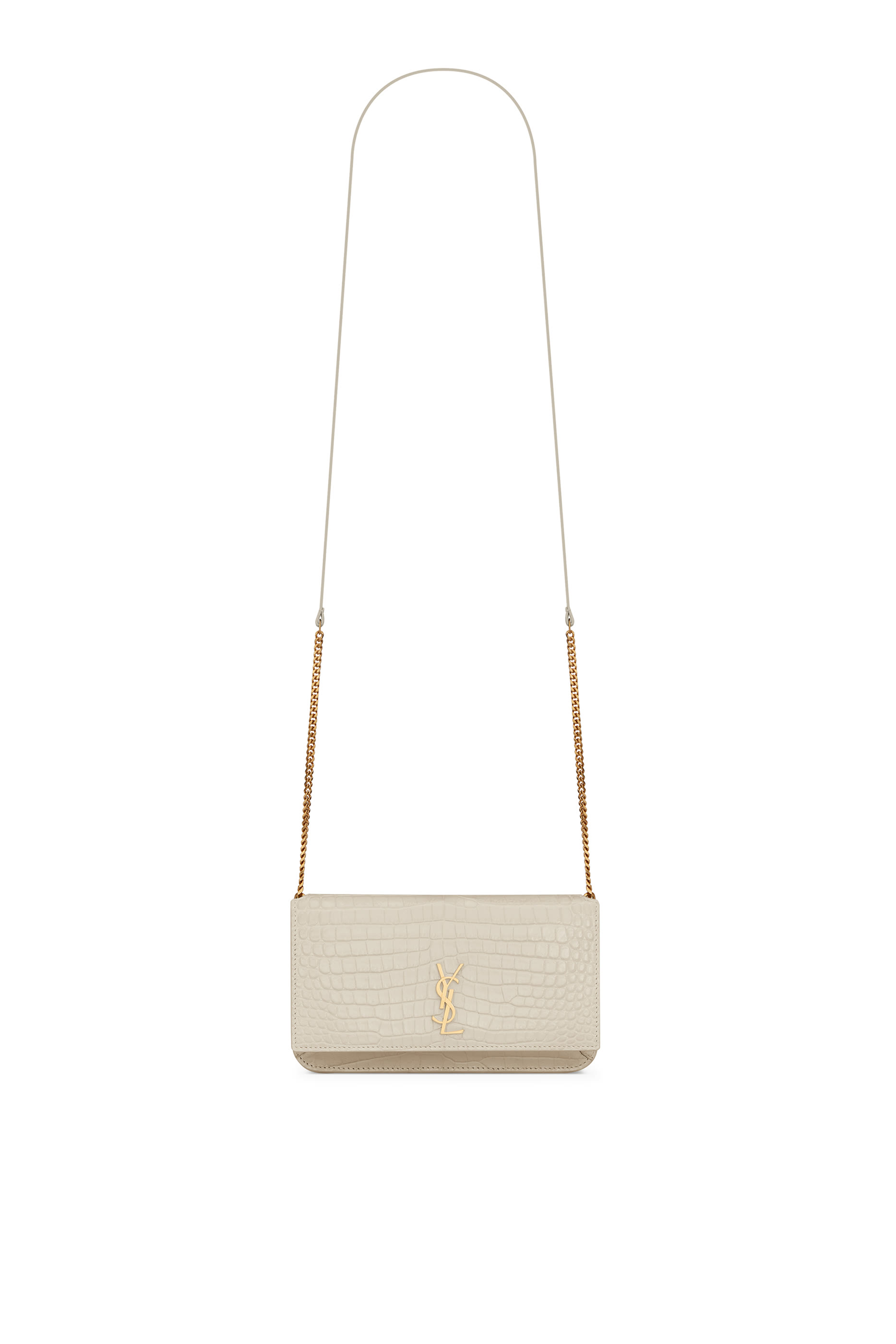  Cassandre Phone Holder in Shiny Crocodile-Embossed Leather