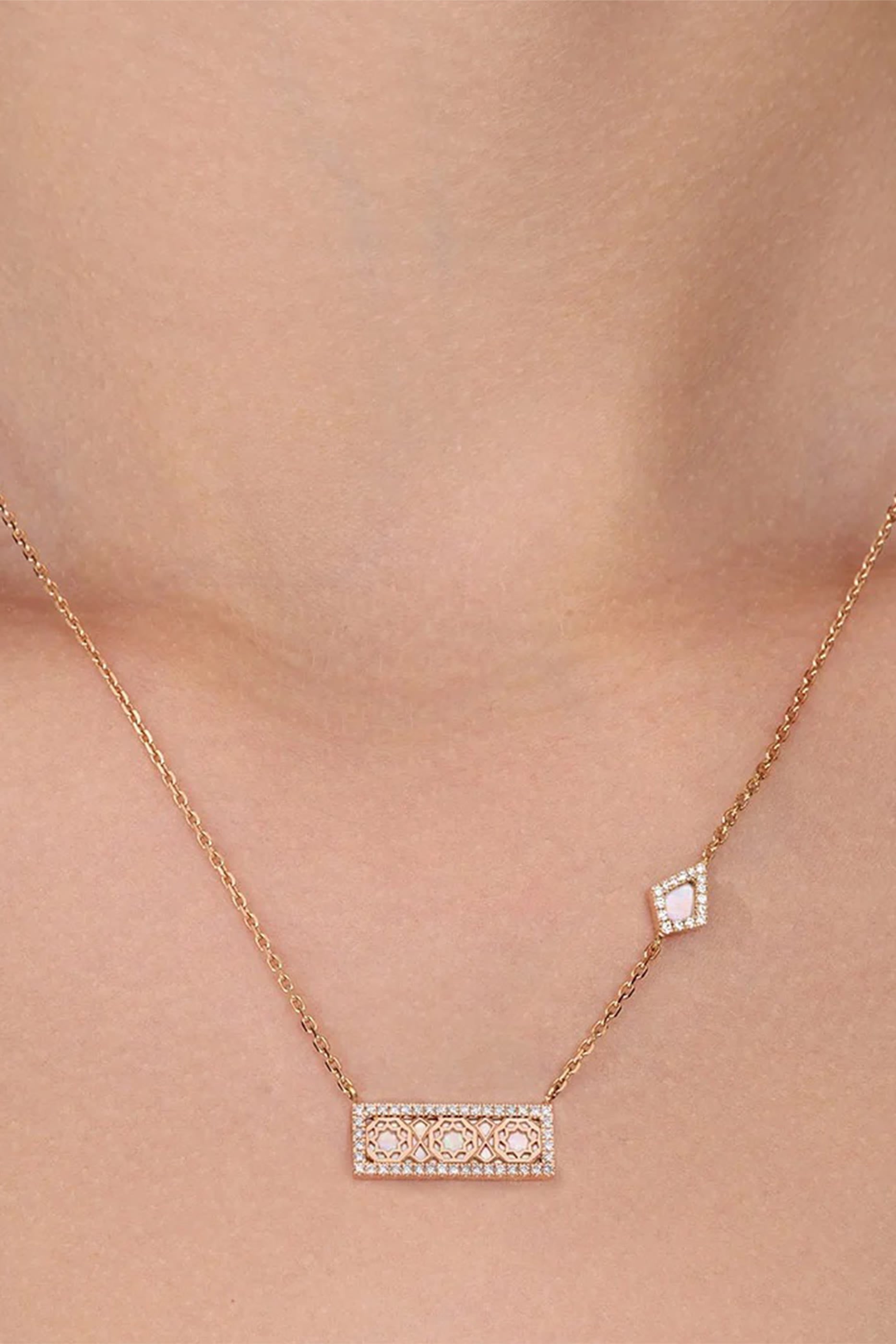 Oud Turath Necklace, 18K Rose Gold with Diamonds & Mother of Pearl