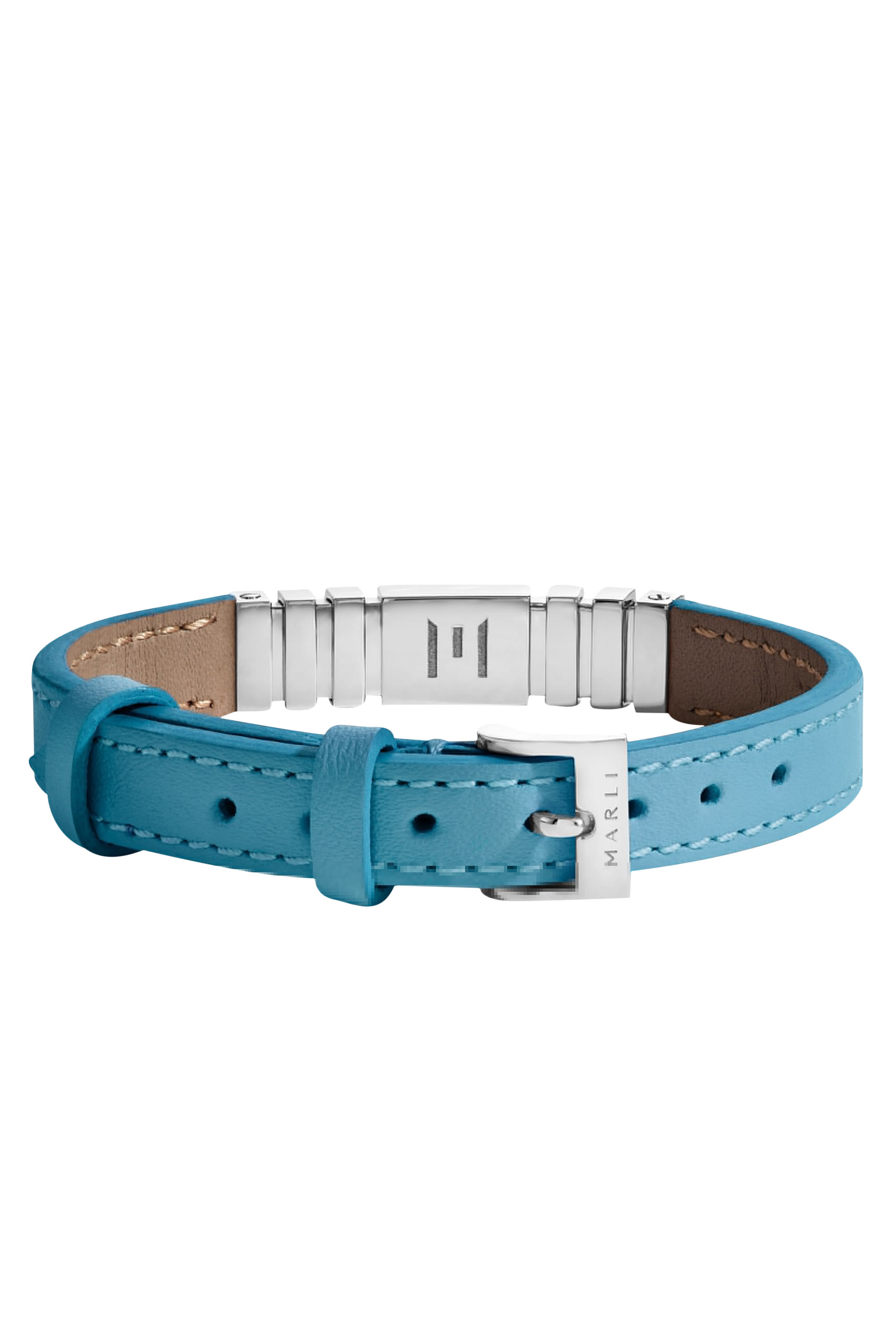 Unii Bracelet, 18k White Gold Turquoise & Diamond with Blue Leather Strap