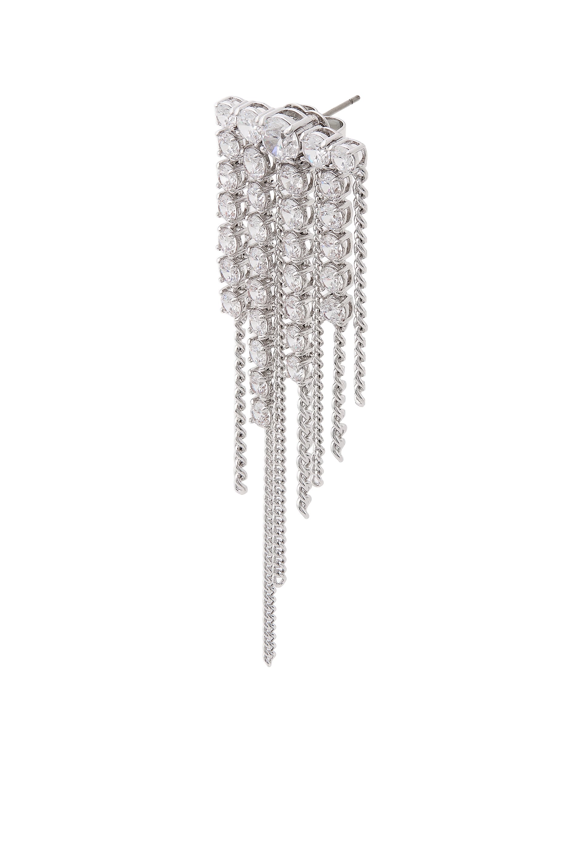 Statement Fringe Earrings, Metal & Crystal