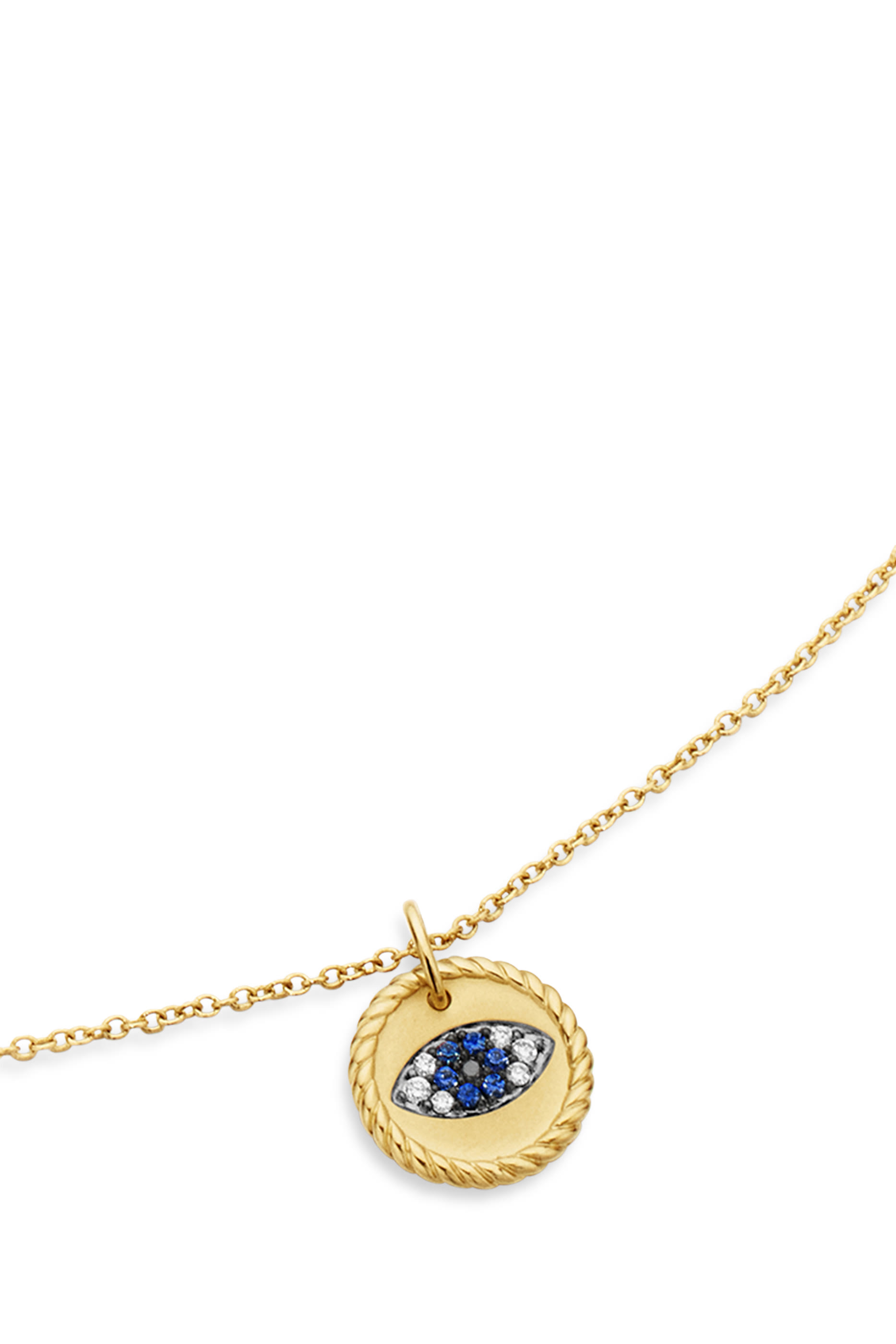 Cable Collectibles&reg; Evil Eye Necklace, 18K Yellow Gold, Blue Sapphires, Diamonds, & Black Diamonds