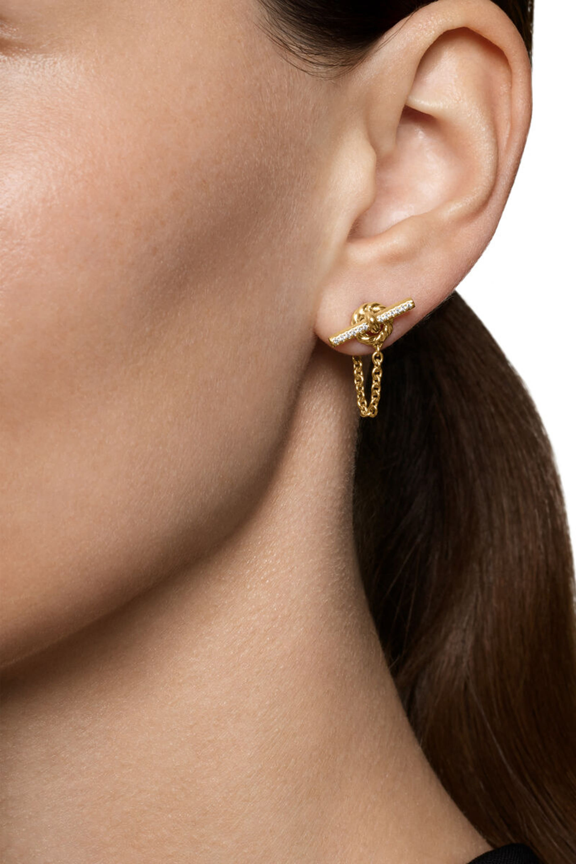 DY Mercer&reg; Petite Toggle Chain Stud Earrings, 18K Yellow Gold & Diamonds