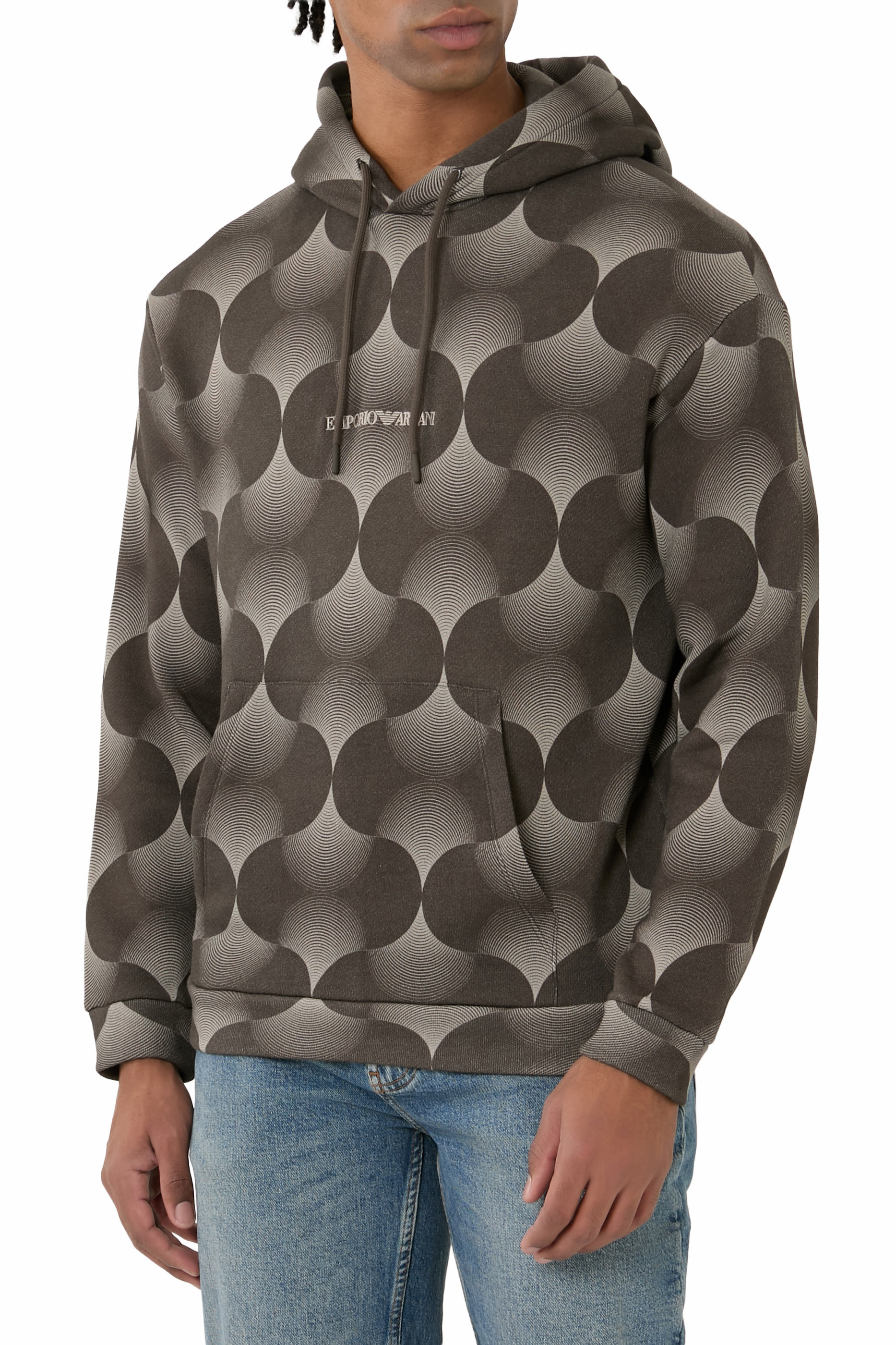 Op-Art Print Hooded Sweatshirt