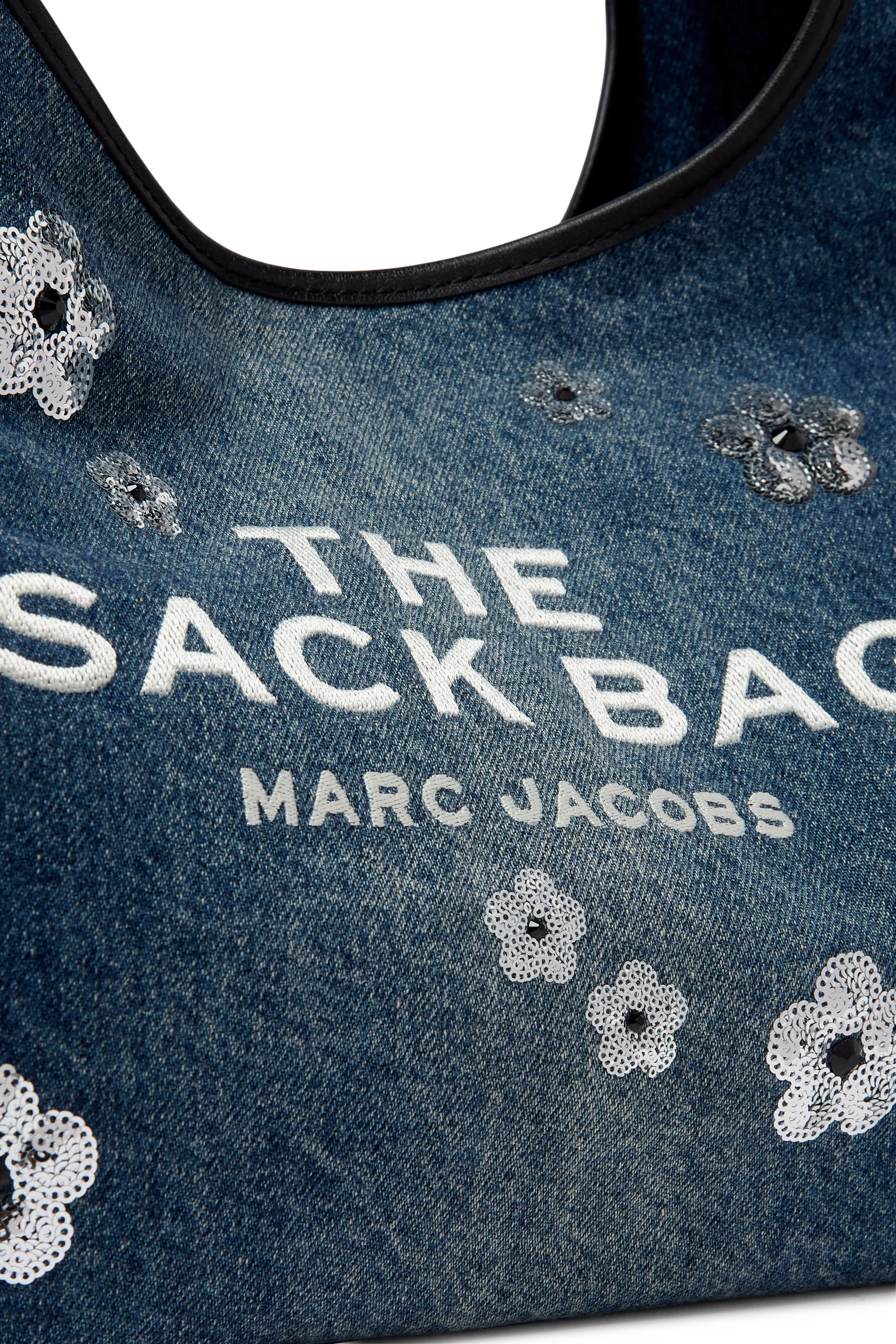 Sequin Daisy Denim Sack Bag