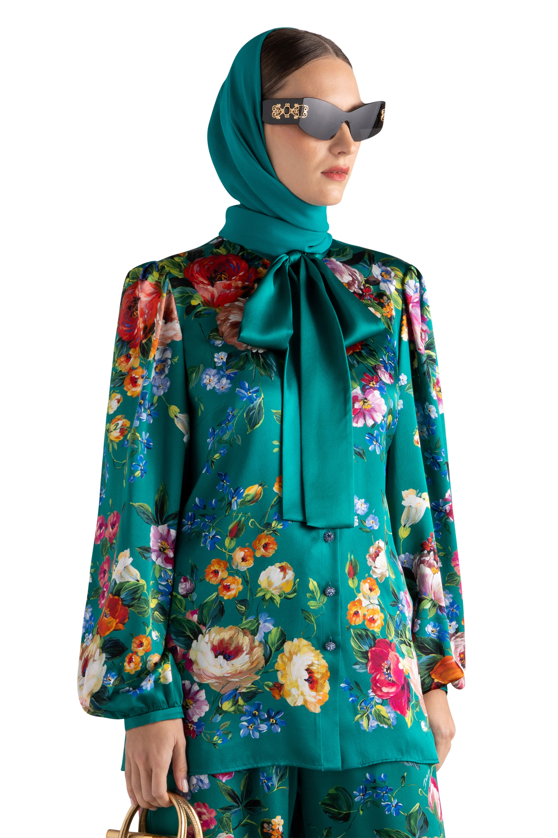 Rose-Print Satin Shirt