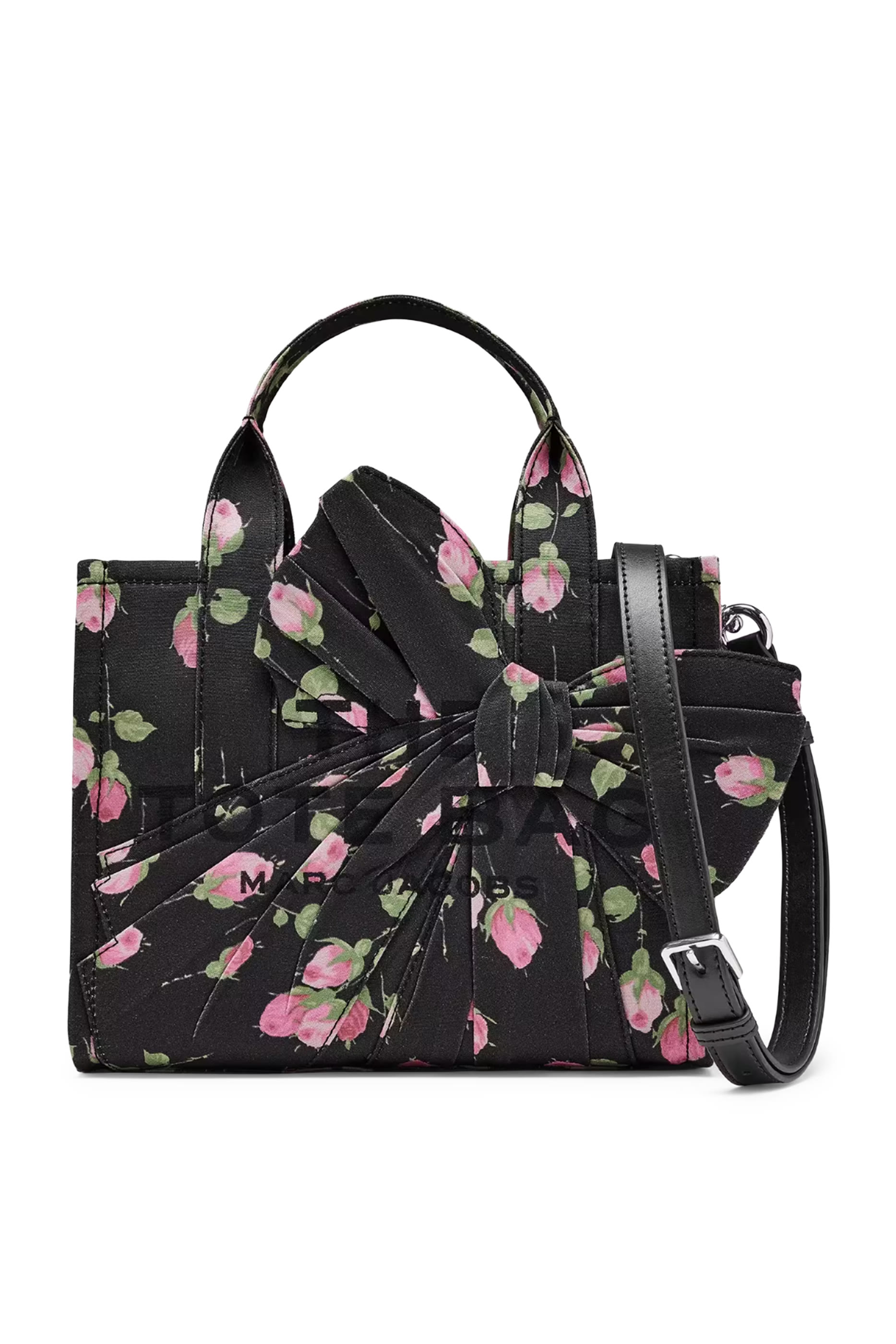 Small Tote Bag In Vintage Floral Canvas With Oversized Bow 