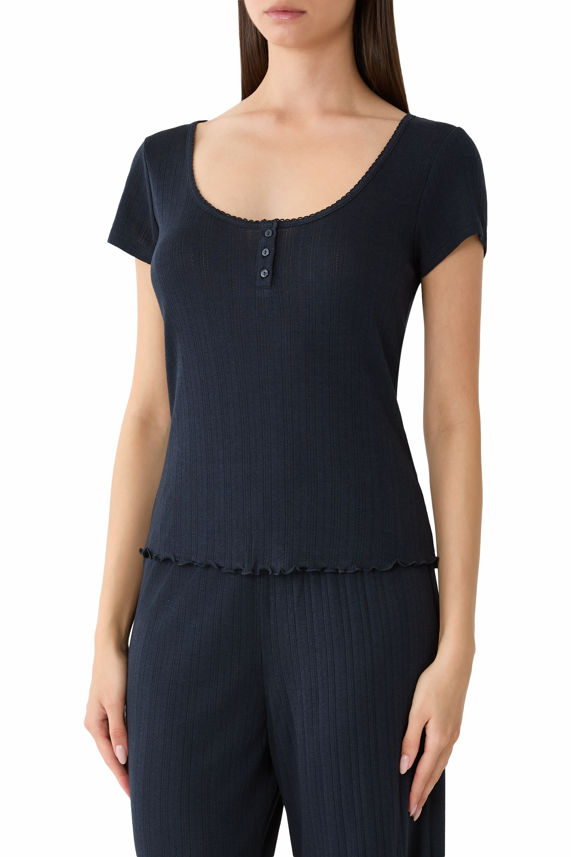  Pointelle Scoop Neck Pajama Top 