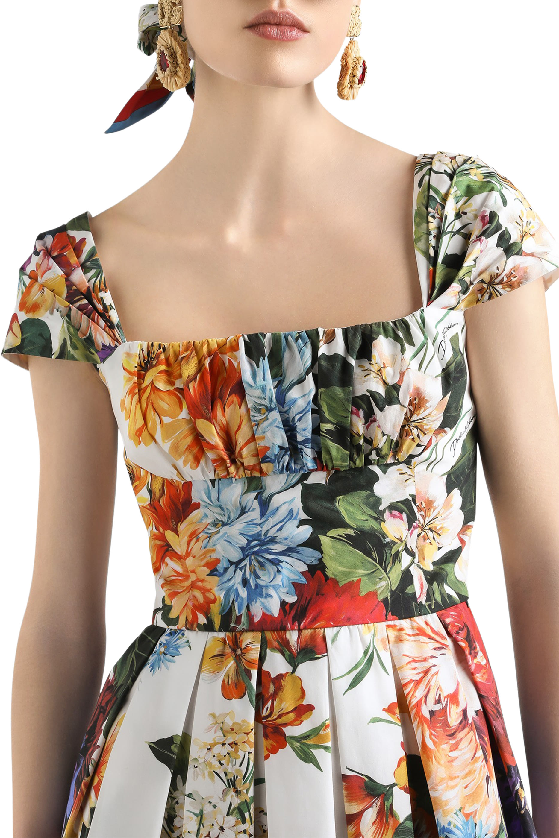Flower Bouquet-Print Poplin Dress