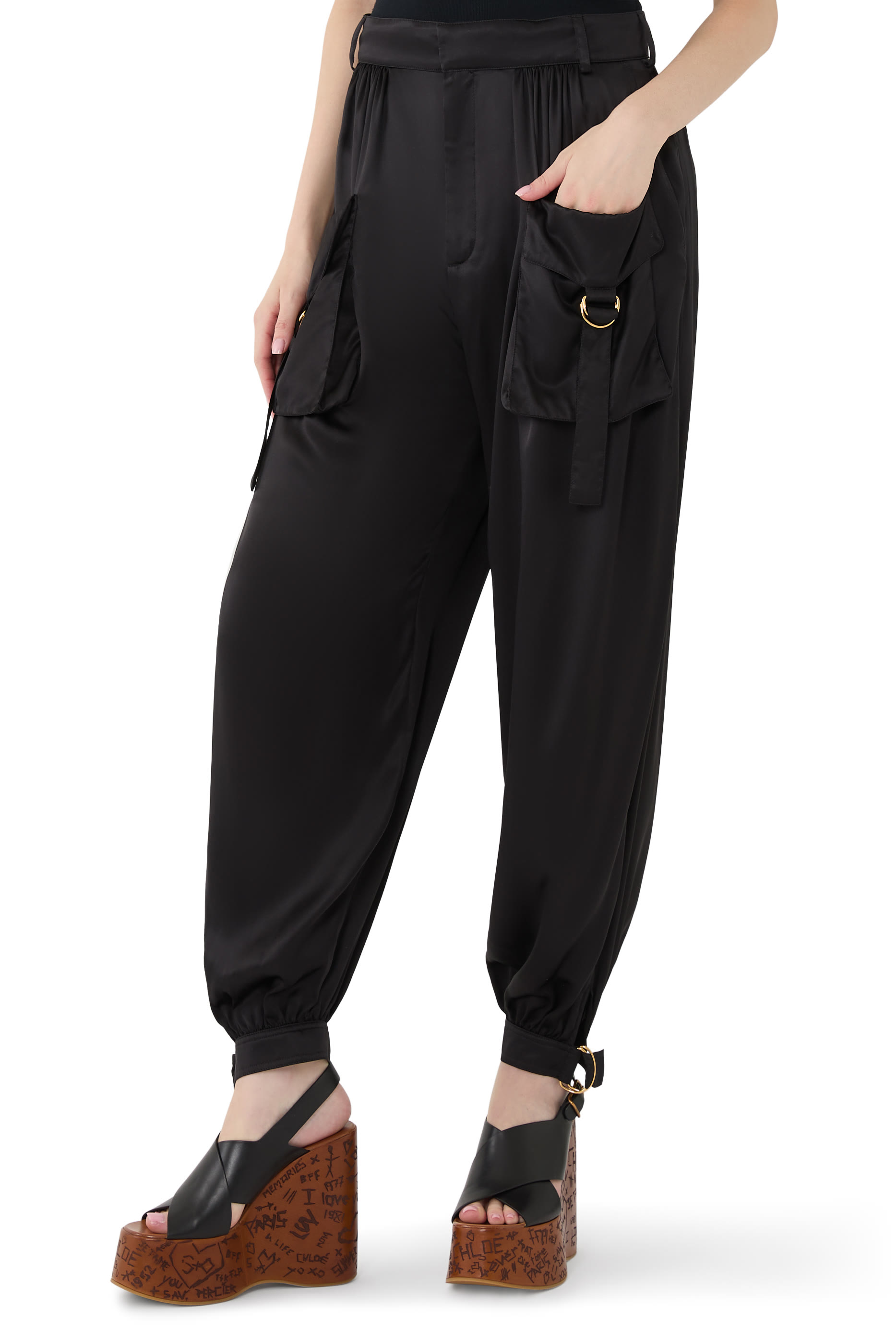 Fluid Cargo Pants in Silk Satin