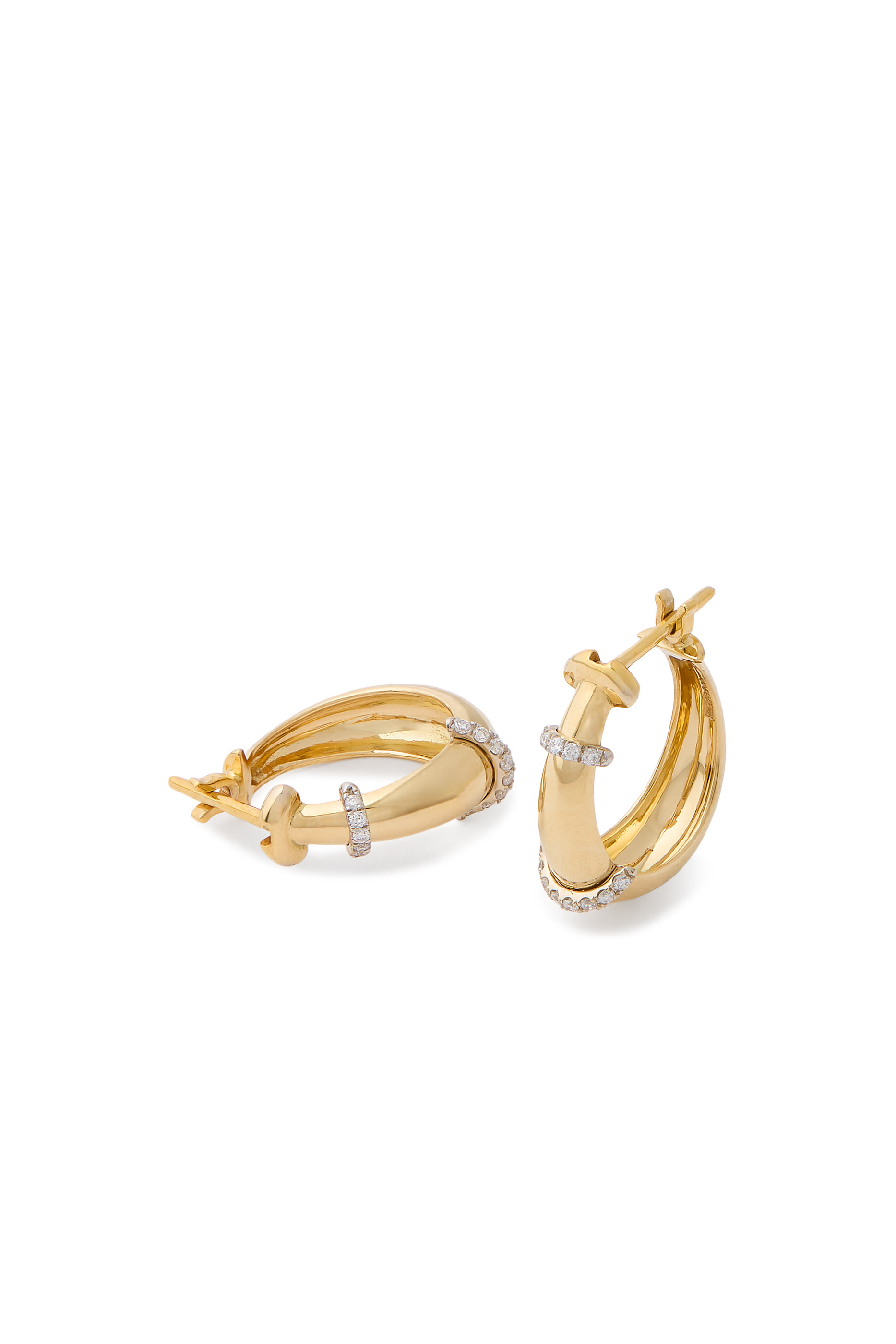 The Buoy Size 1 Hoops, 18K Yellow Gold & Diamonds