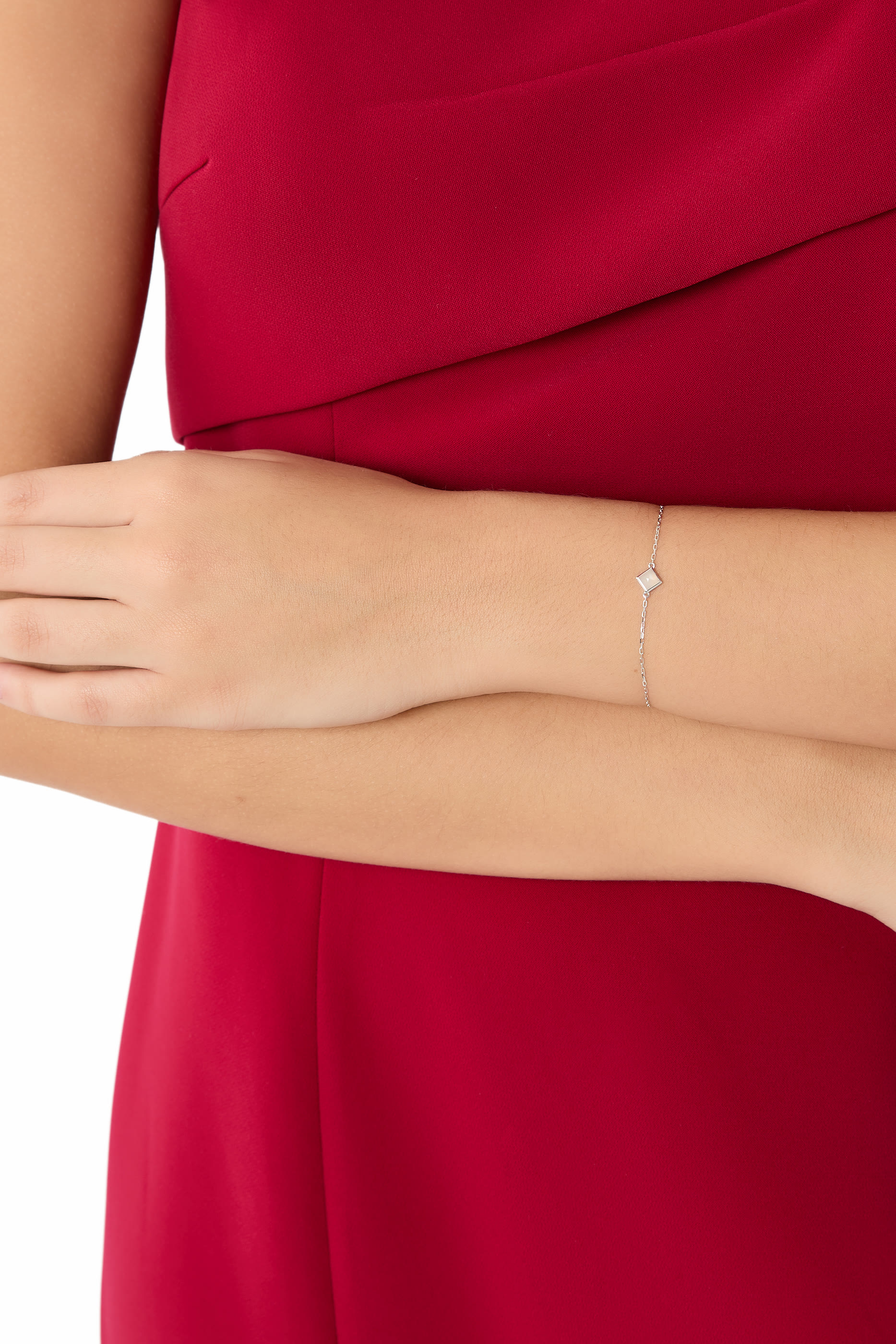 Cleo Pyramid Bracelet, 18k White Gold & Moonstone