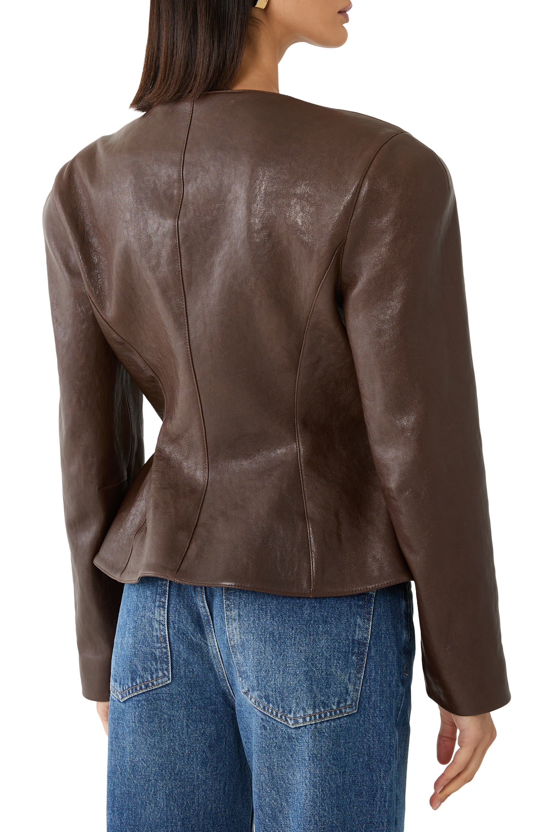 Tailored Leather Peplum Blazer