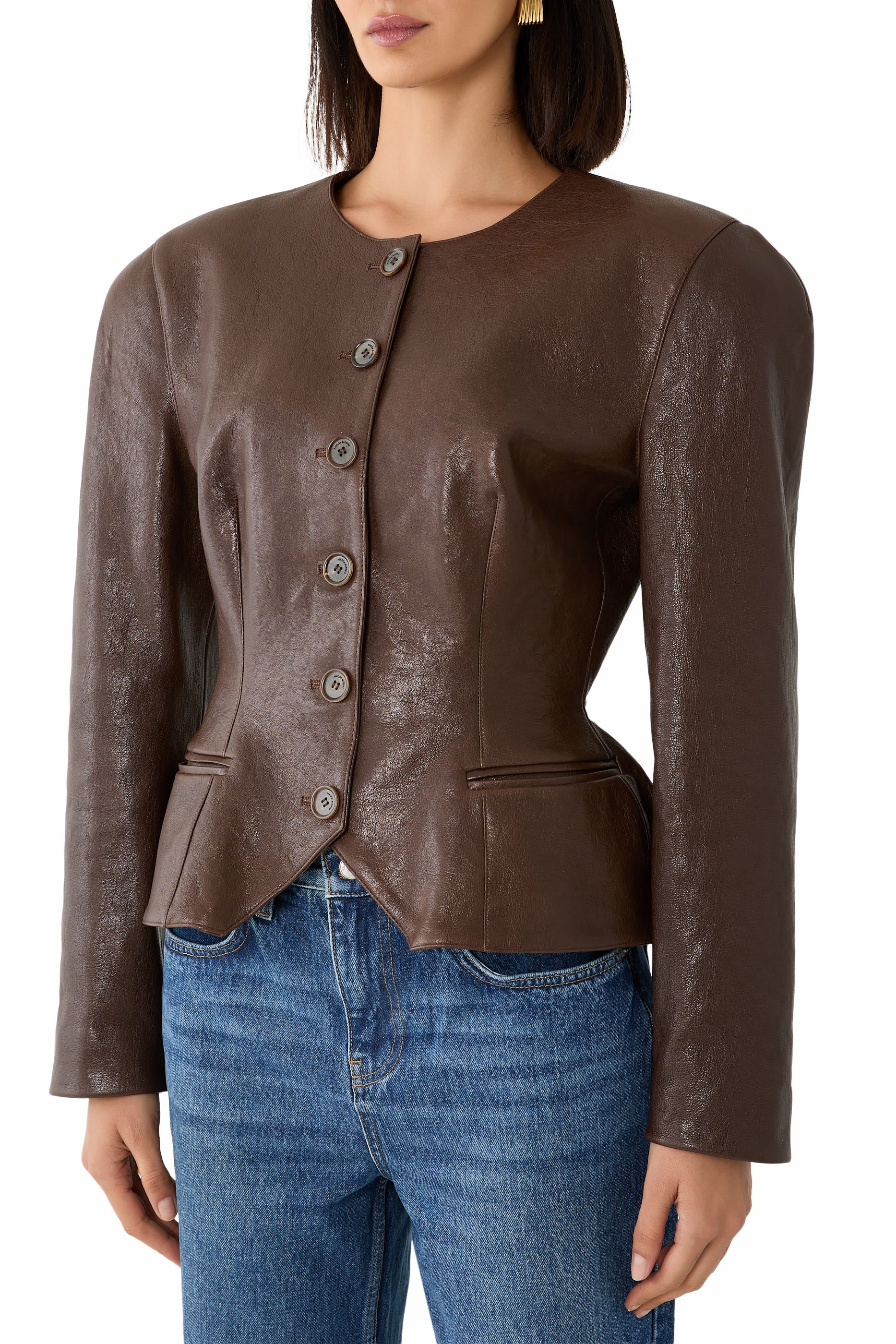 Tailored Leather Peplum Blazer