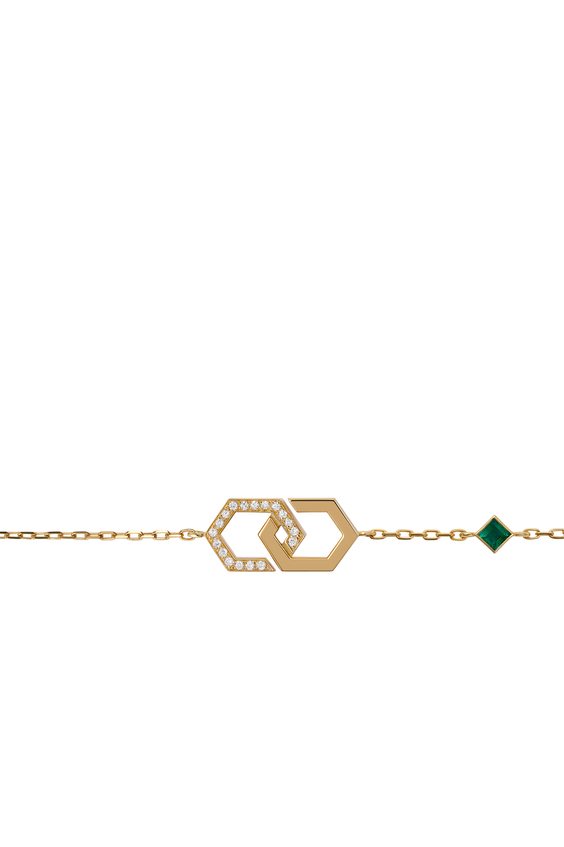 Infinity Small Bracelet, 18k Yellow Gold, Diamonds & Emerald
