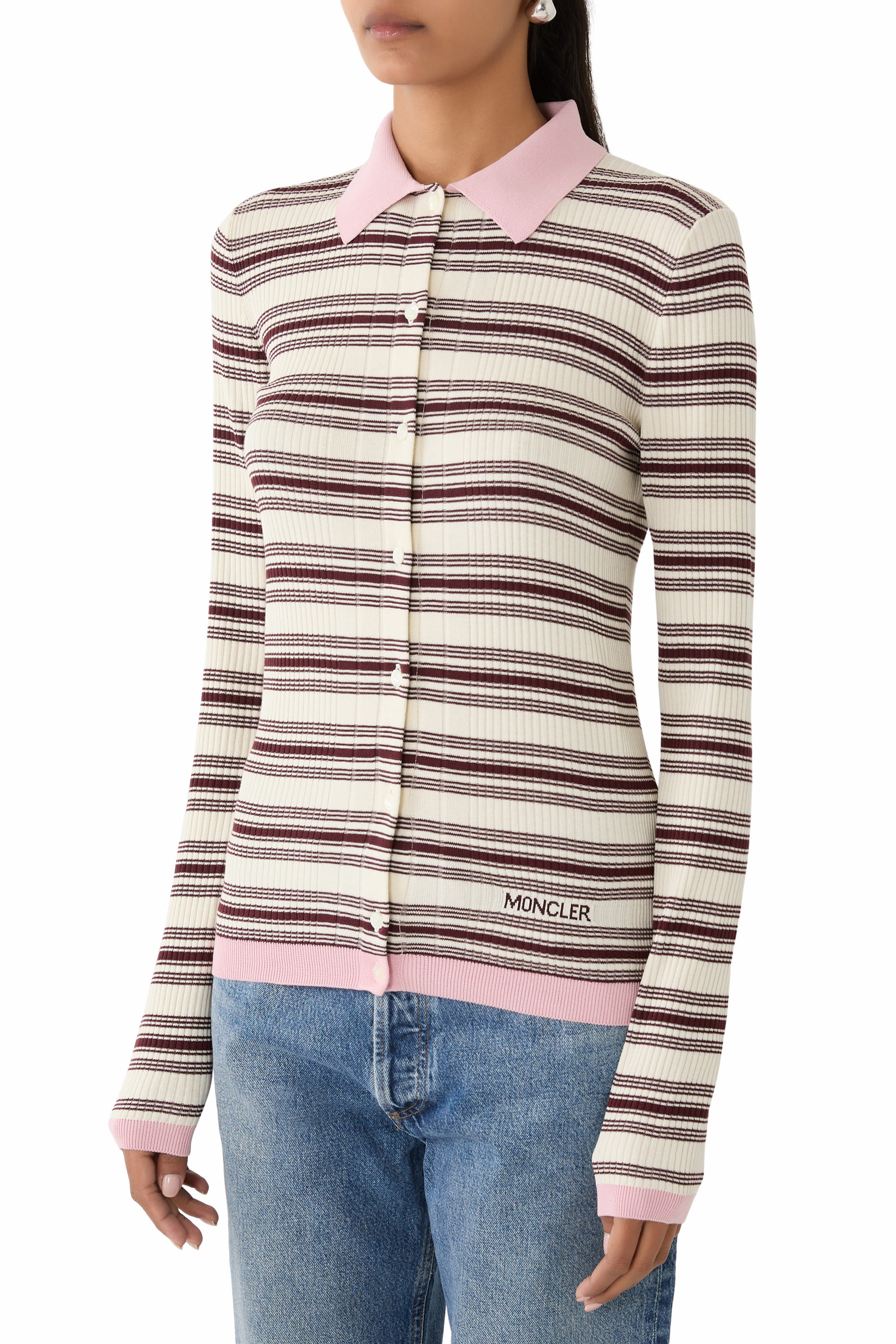 Striped Cotton Long Sleeve Polo Shirt
