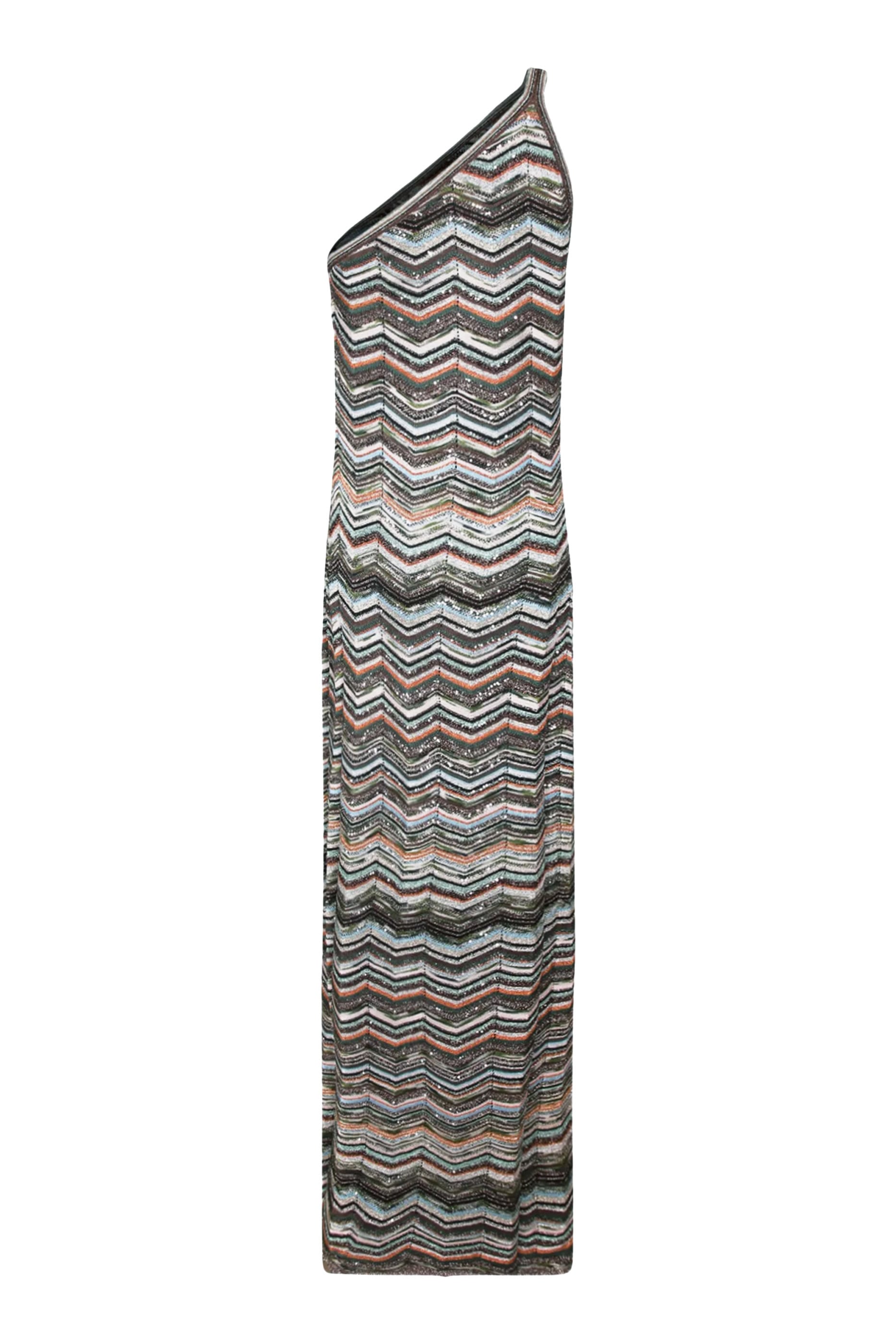 Chevron Sequinned One Shoulder Maxi Dress