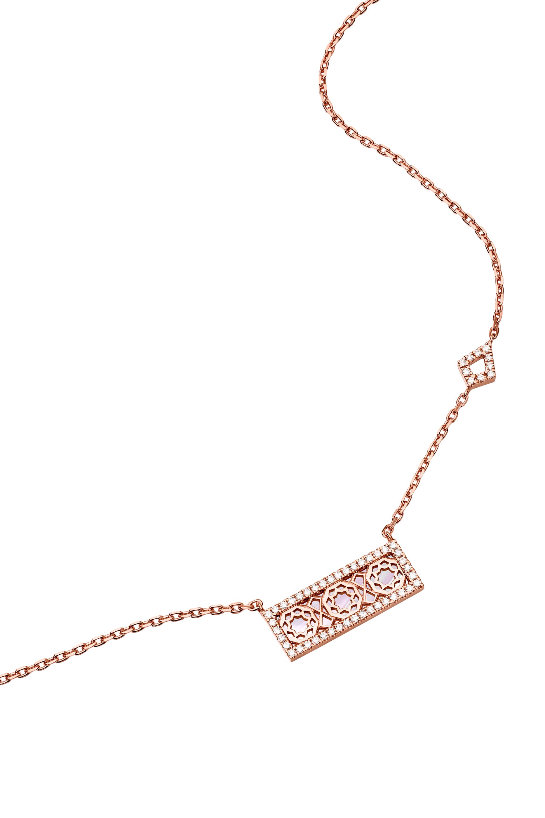 Oud Turath Necklace, 18K Rose Gold with Diamonds & Mother of Pearl