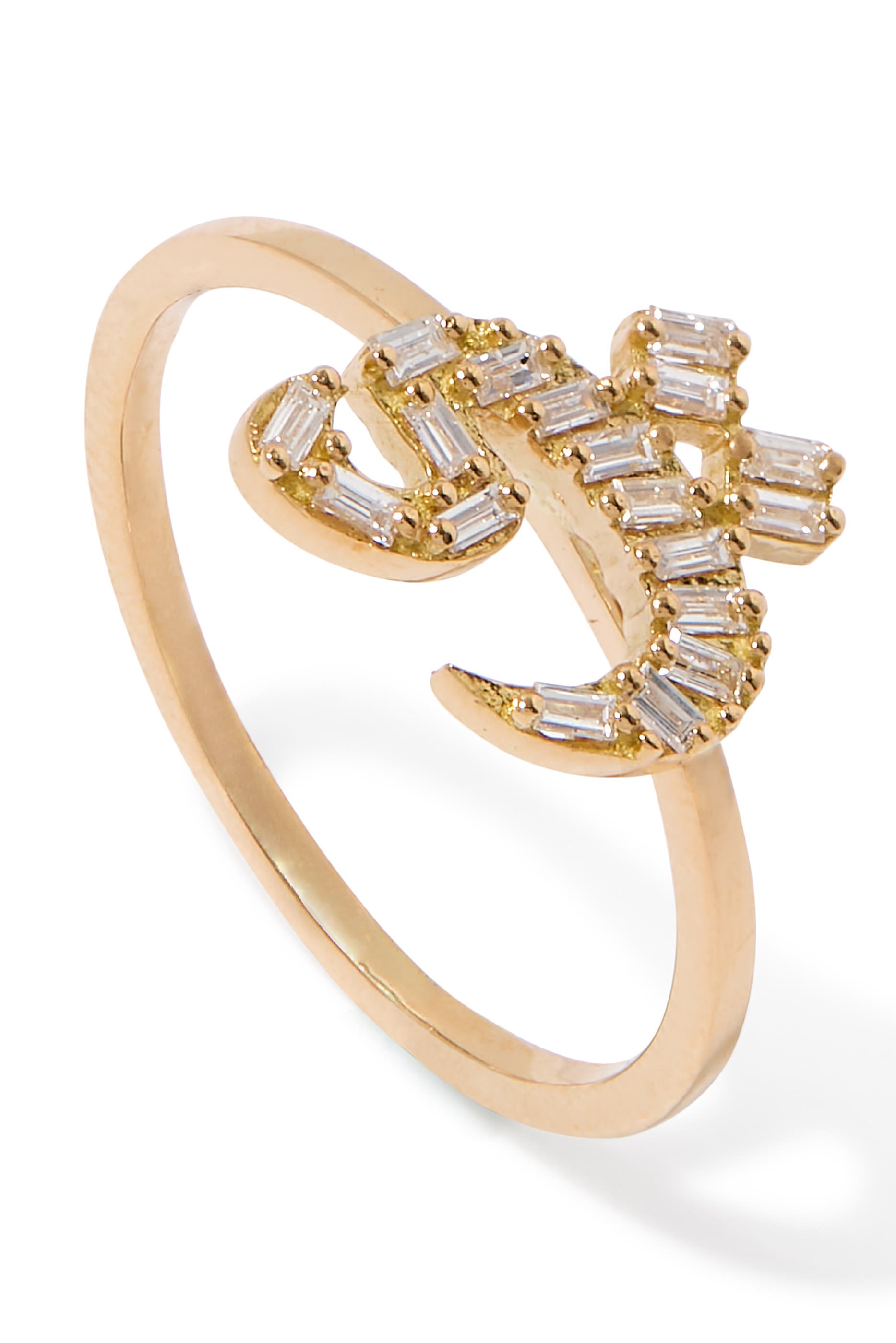 Oula XS Arabic Letter Yaa Ring, 18K Yellow Gold & Diamonds
