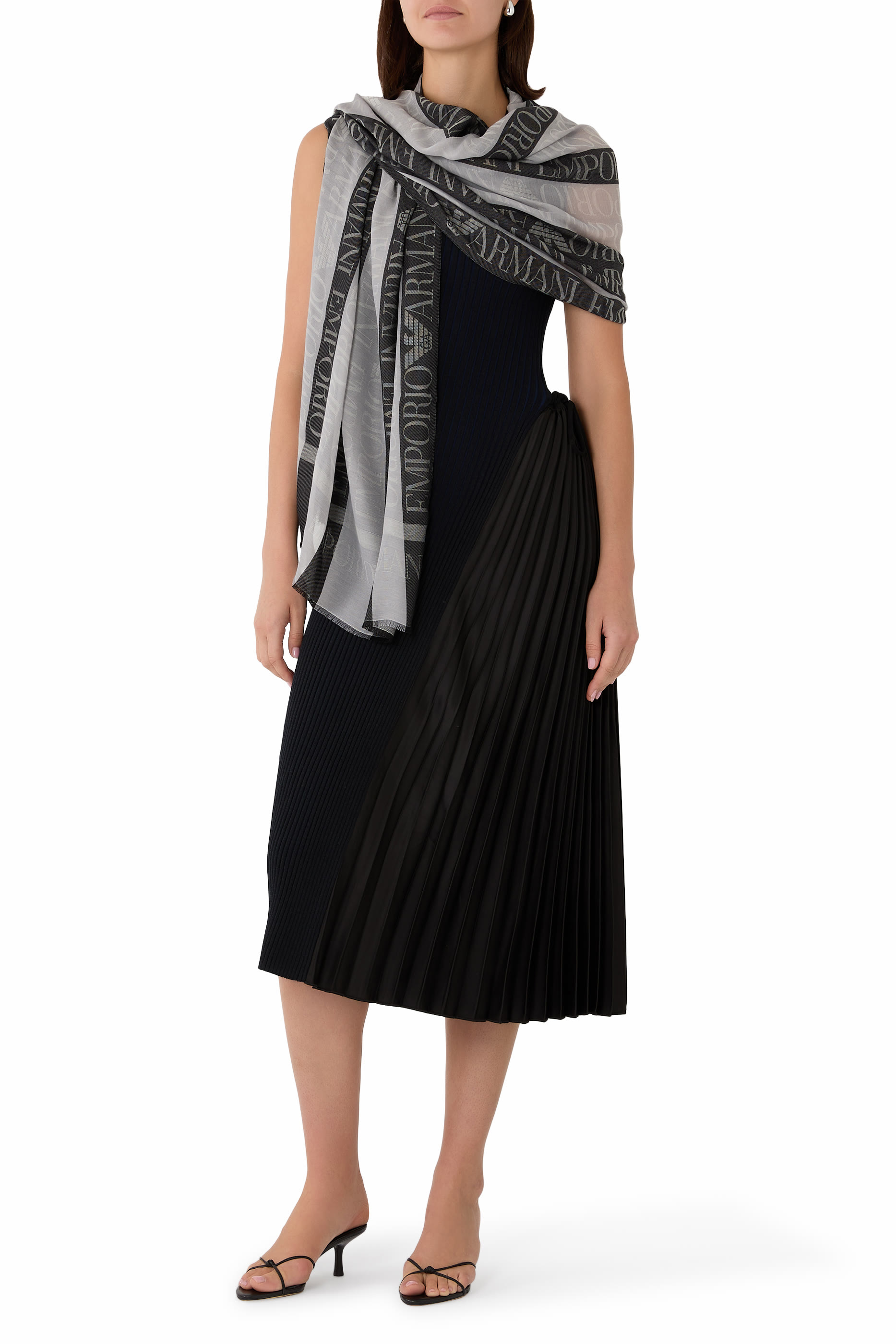 Logo Striped and Fringed Stole
