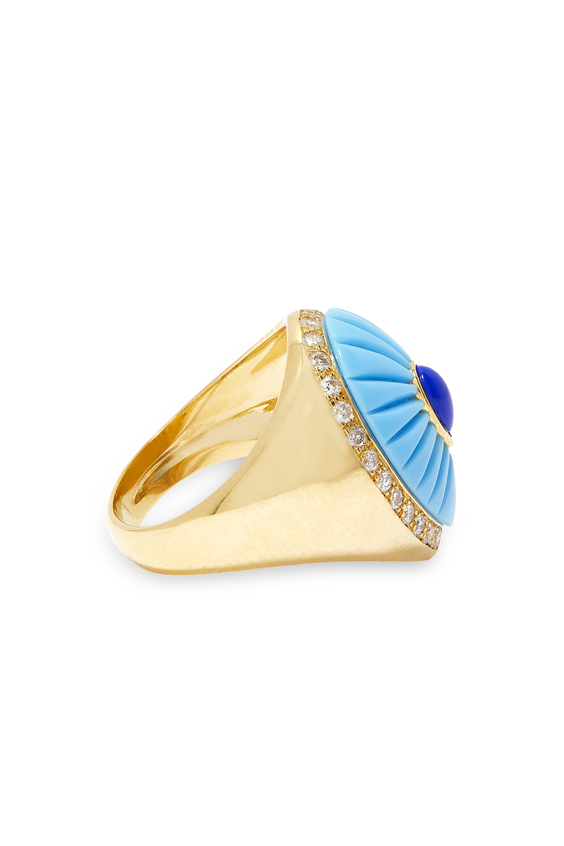 Bond Street Drop Pinky Ring, 18K Yellow Gold with Turquoise, Lapis & Diamonds
