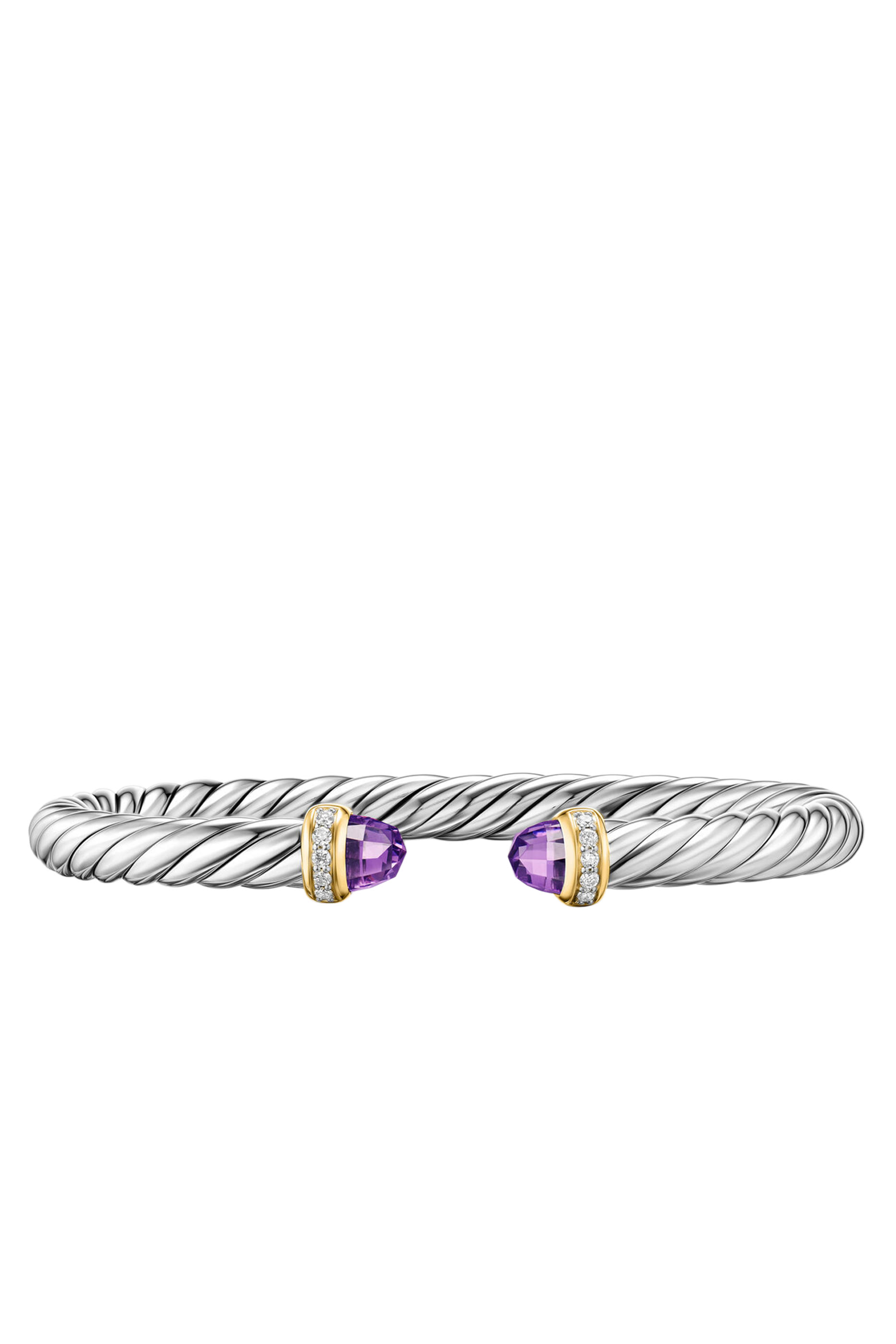 Cable Flex® Bracelet, Sterling Silver with 14K Yellow Gold, Amethyst & Diamonds