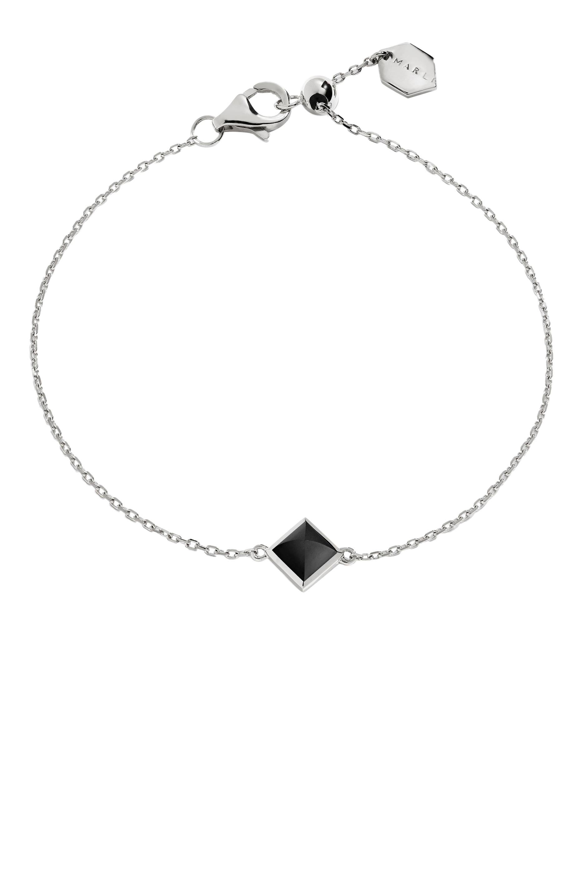 Cleo Pyramid Bracelet, 18K White Gold & Onyx