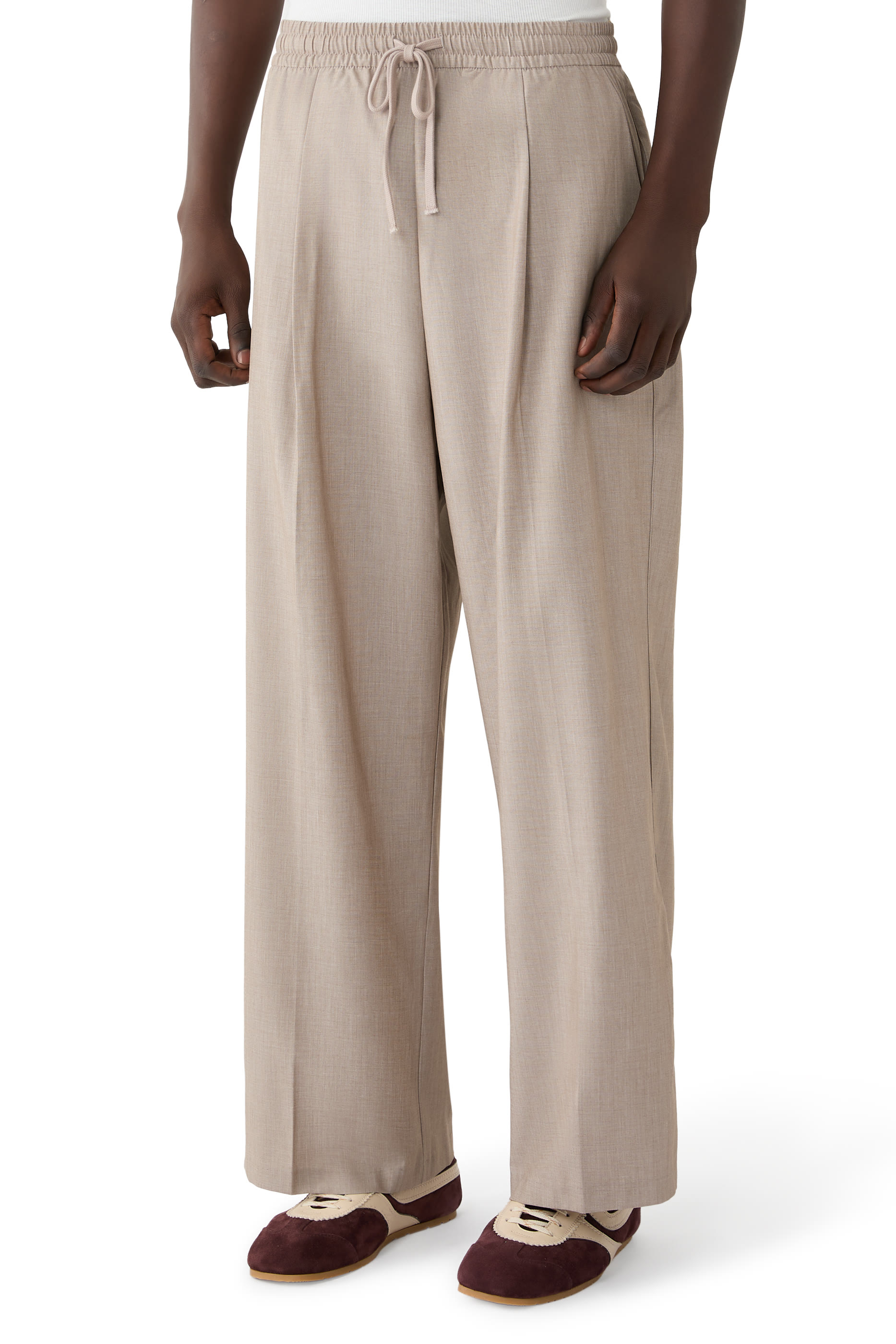  Silk Blend Pleat Front Drawstring Pants 