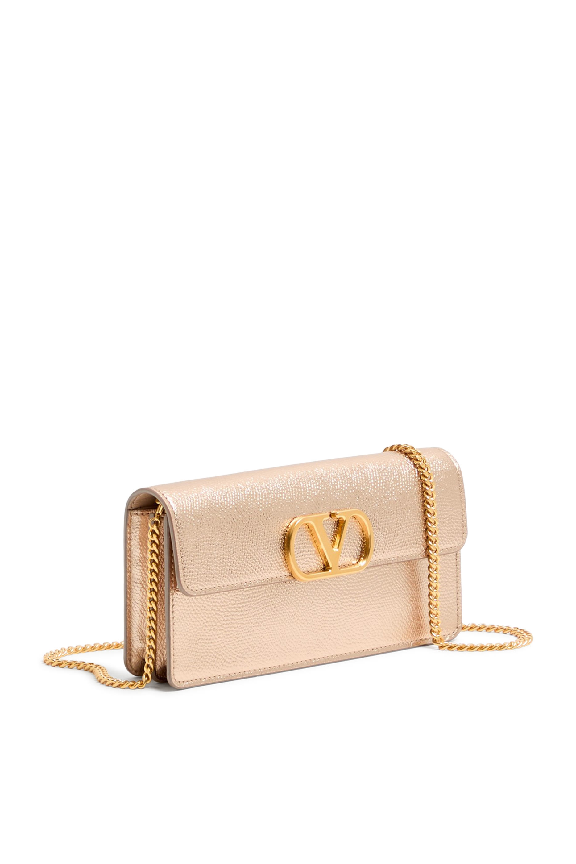 Vlogo Signature Metallic Grainy Calfskin Wallet With Chain