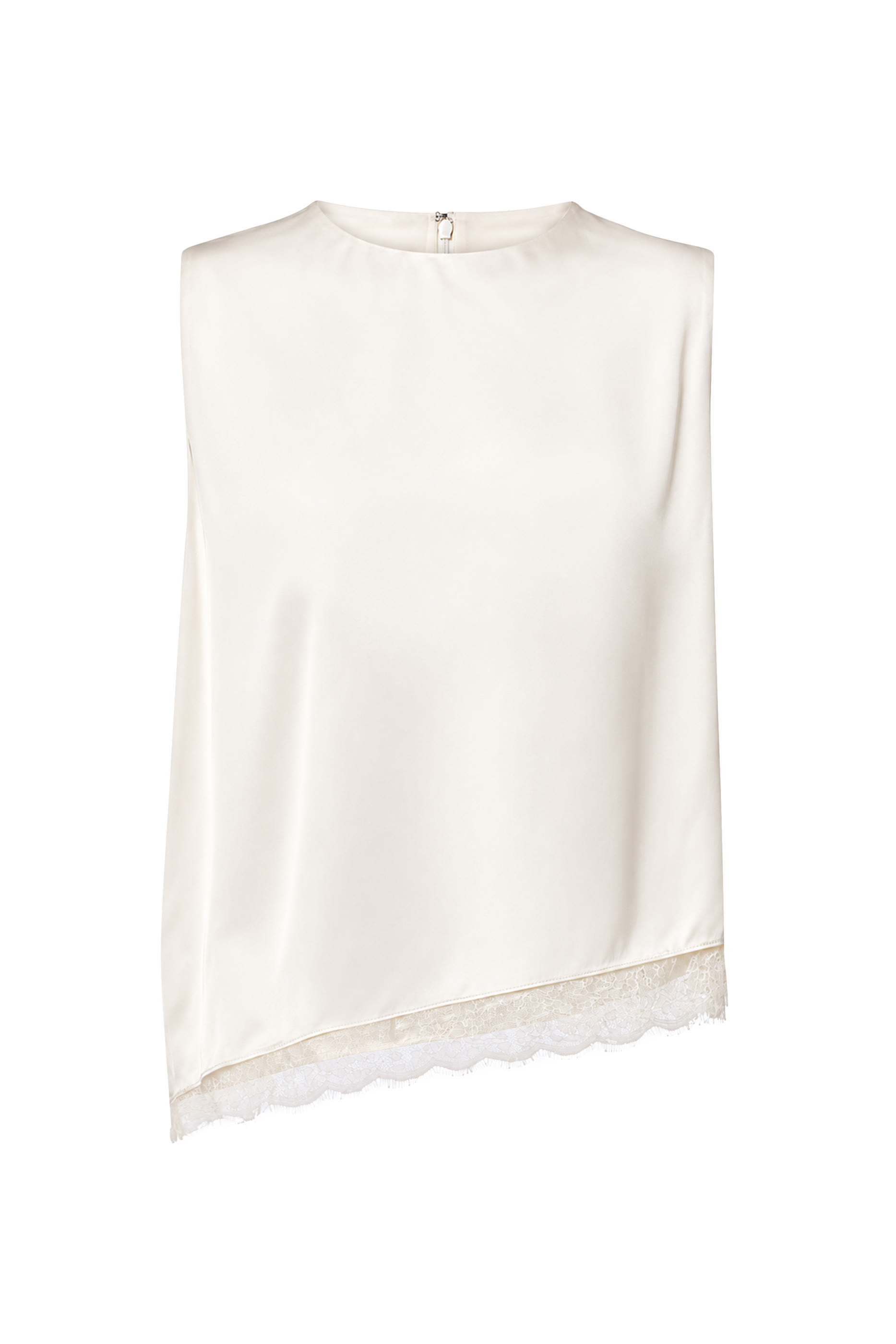  Lace-Trim Satin Asymmetric Shell Top