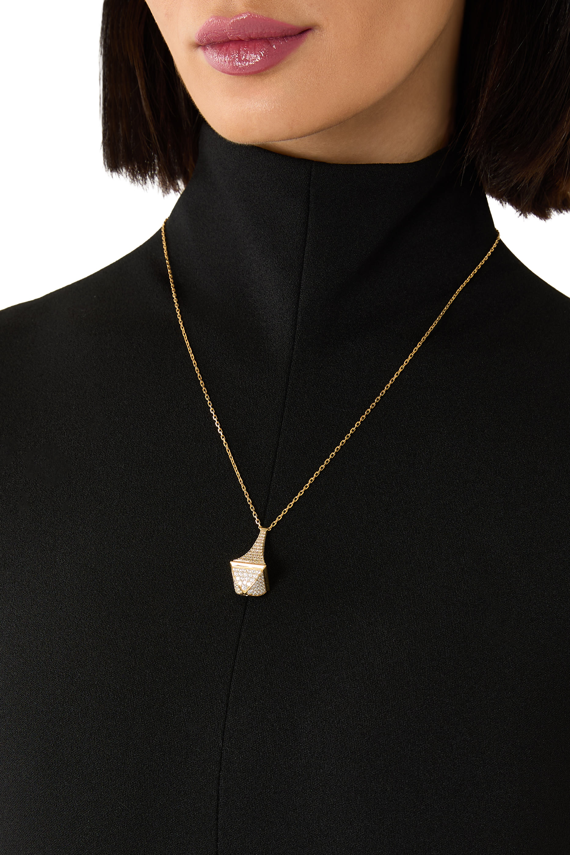  Cleo Long Chain Drop Pendant Necklace, 18K Yellow Gold with Diamonds