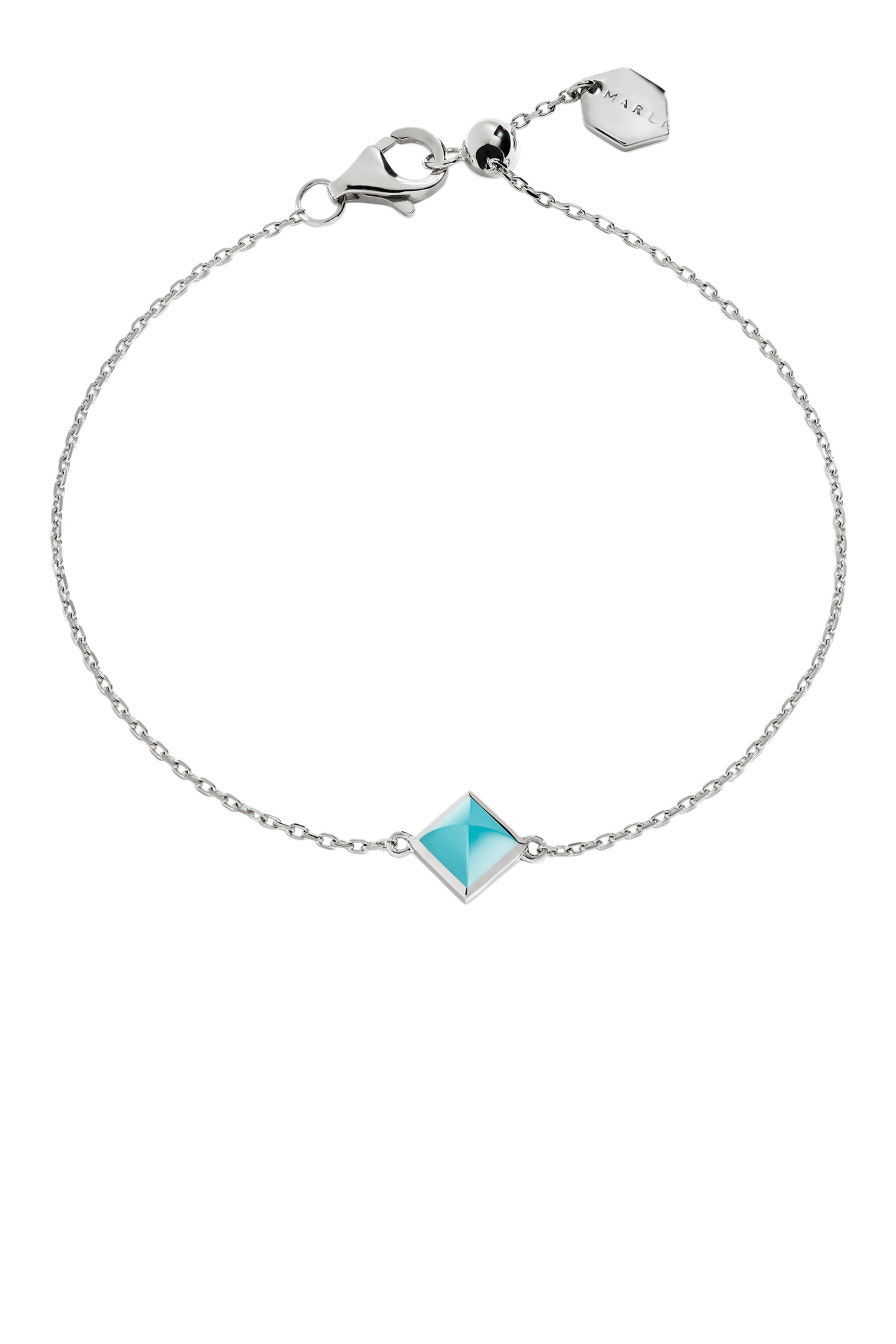 Cleo Pyramid Bracelet, 18K White Gold & Sea Blue Chalcedony