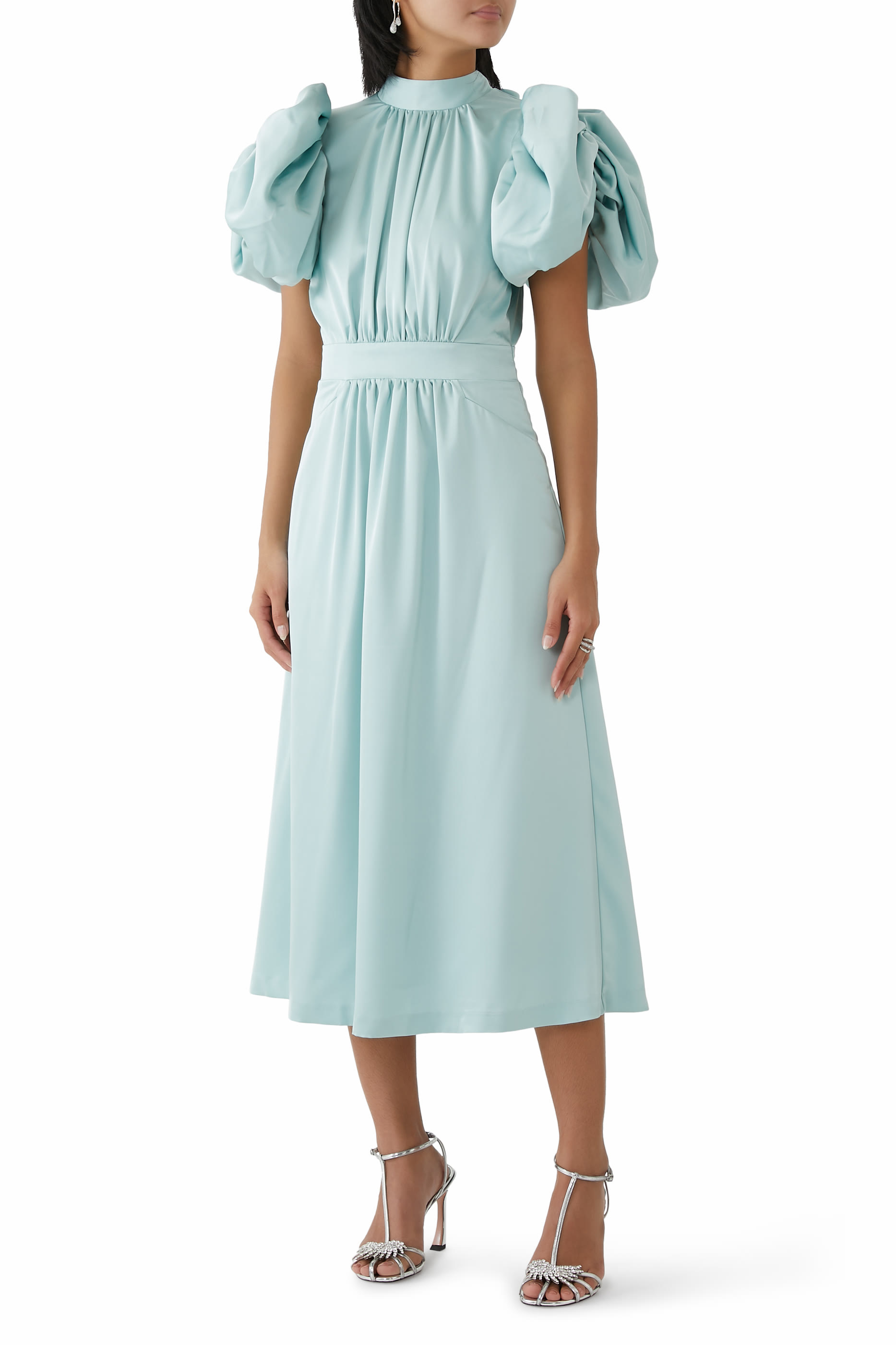 Satin Puff Midi Dress