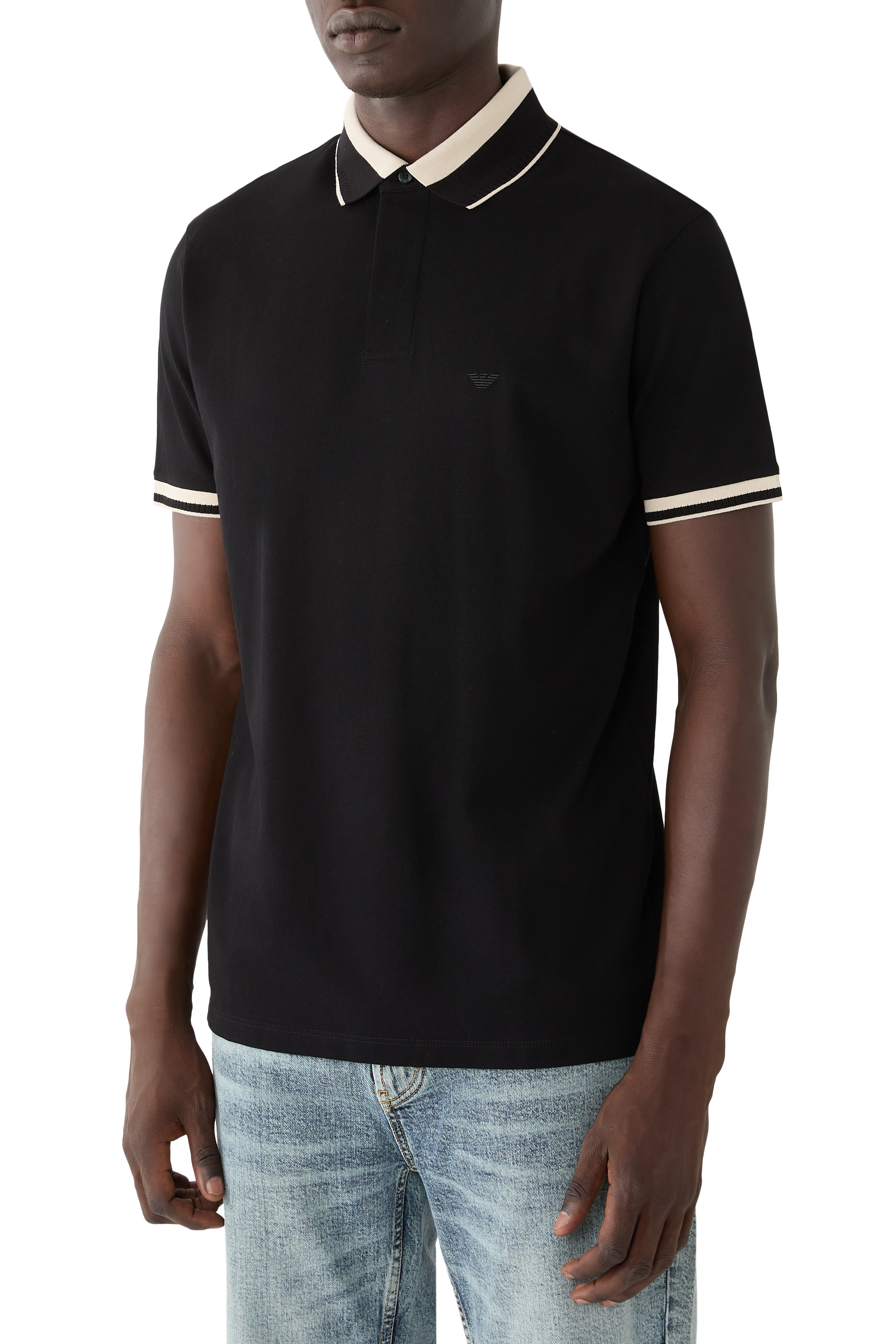 Logo Stripe Collar-Detail Polo Shirt