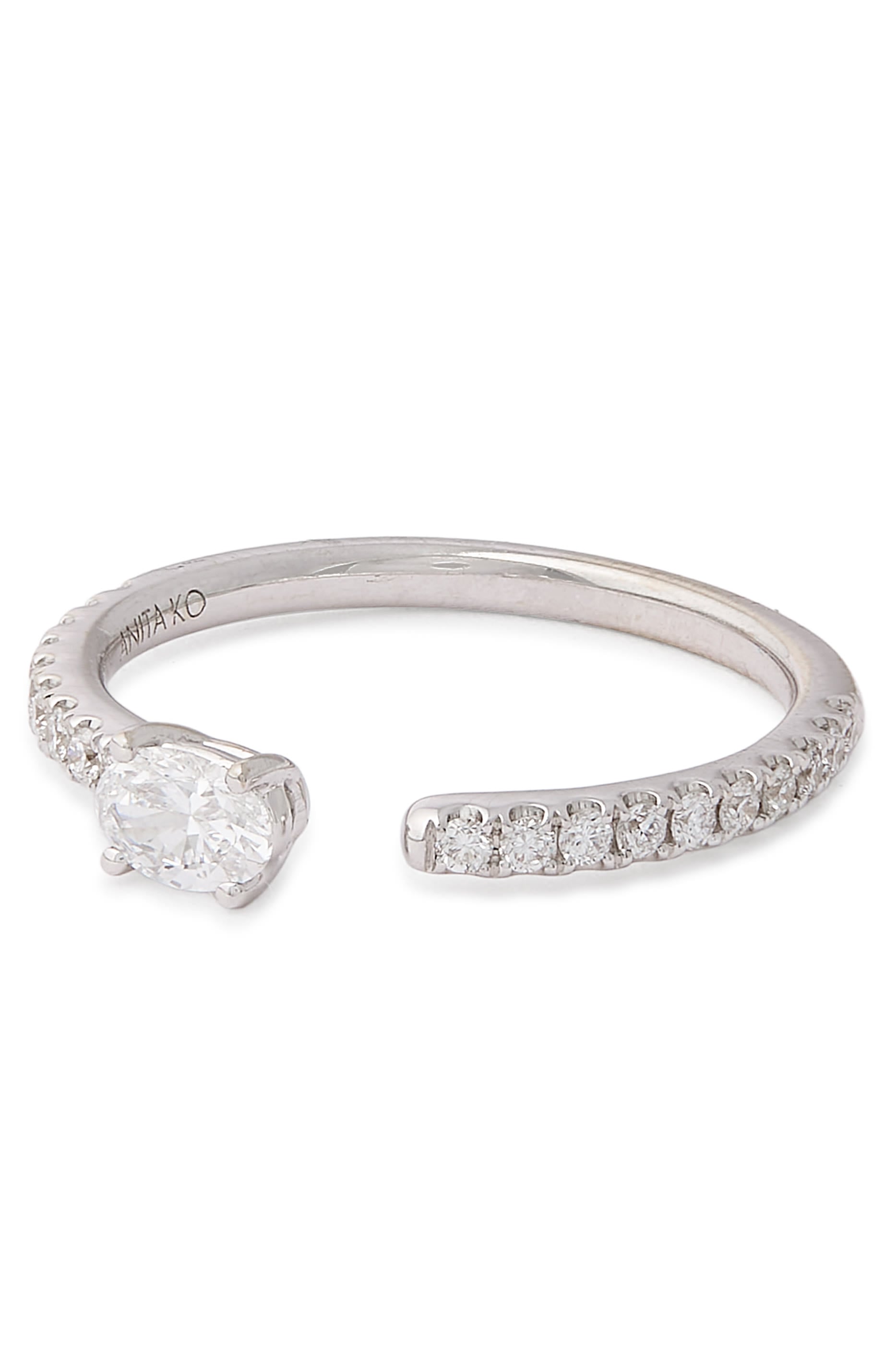 Oval Saturn Ring, 18k White Gold & Diamonds