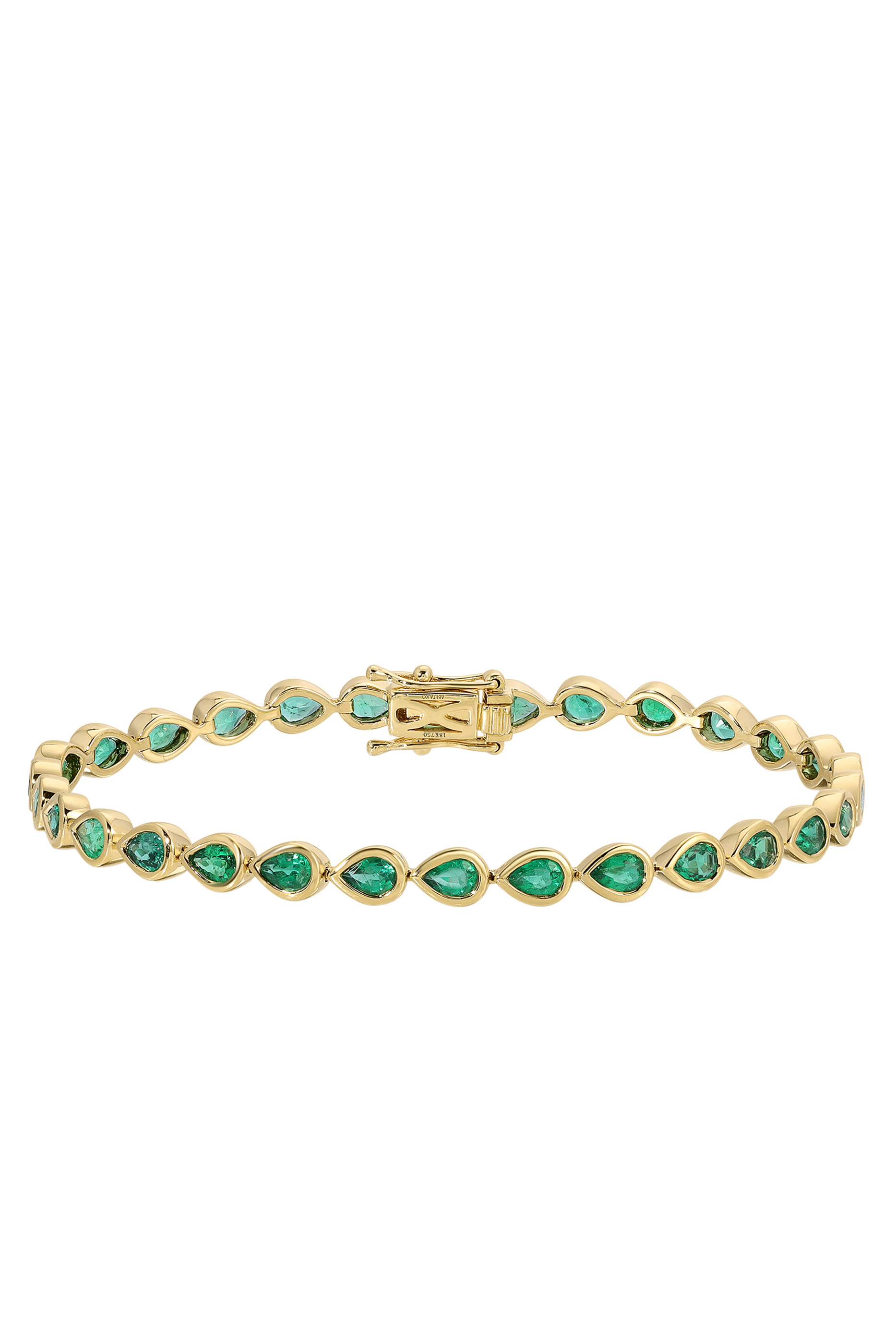 Bezeled Pear Bracelet, 18k Yellow Gold & Emerald