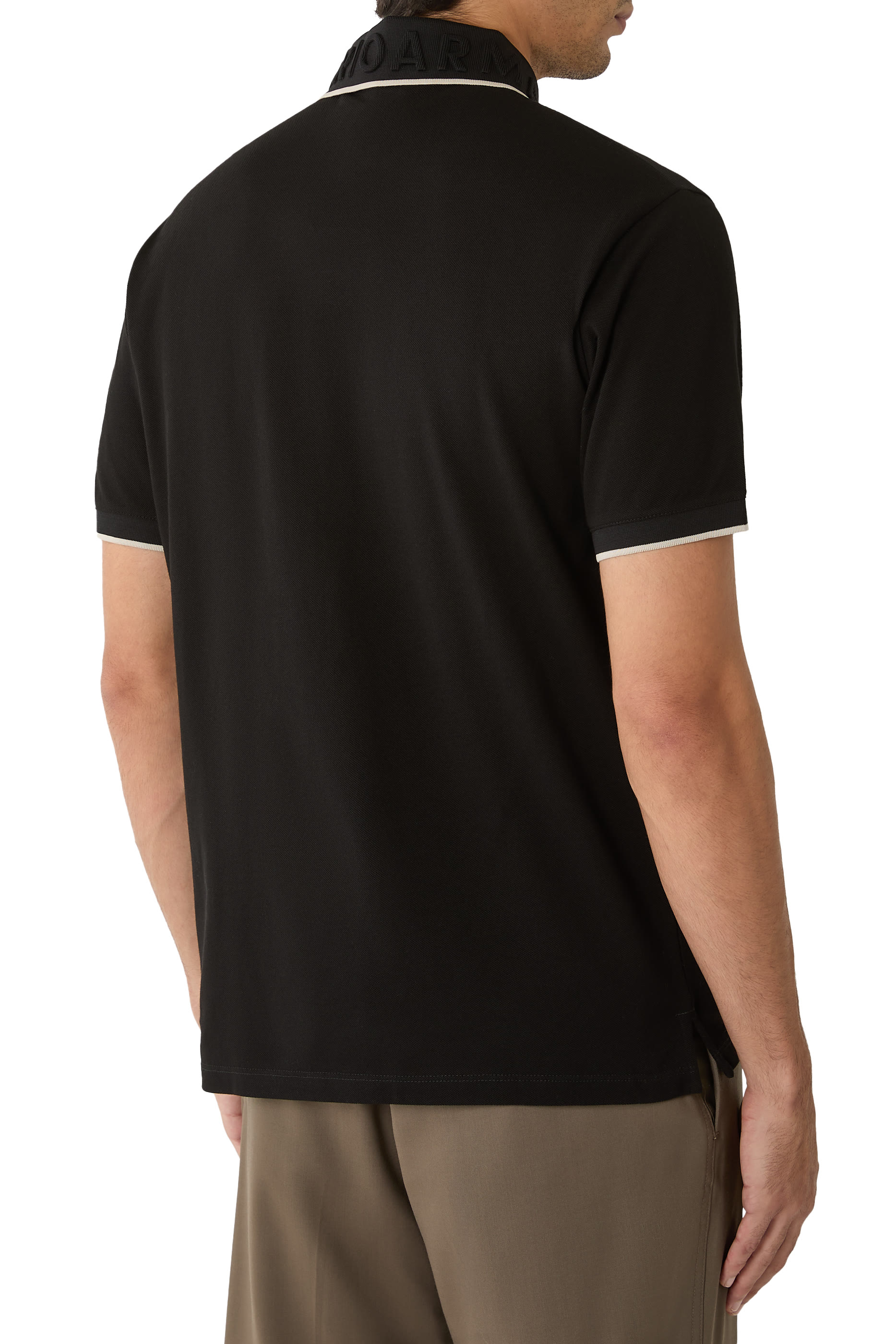 Embossed Logo Collar Piqué Polo Shirt