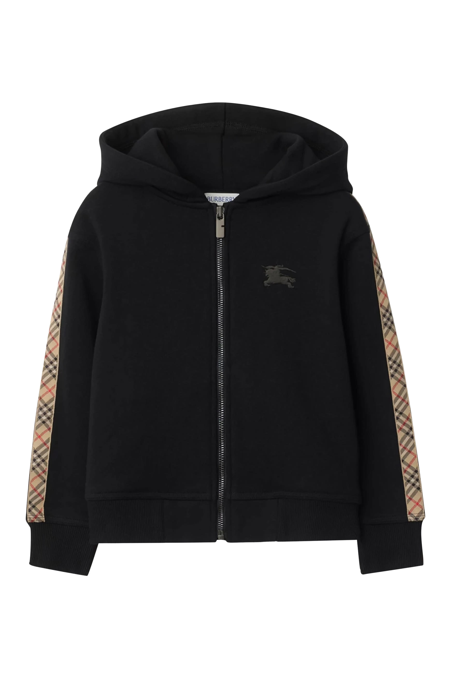 Kids Check Trim Cotton Zip Hoodie 