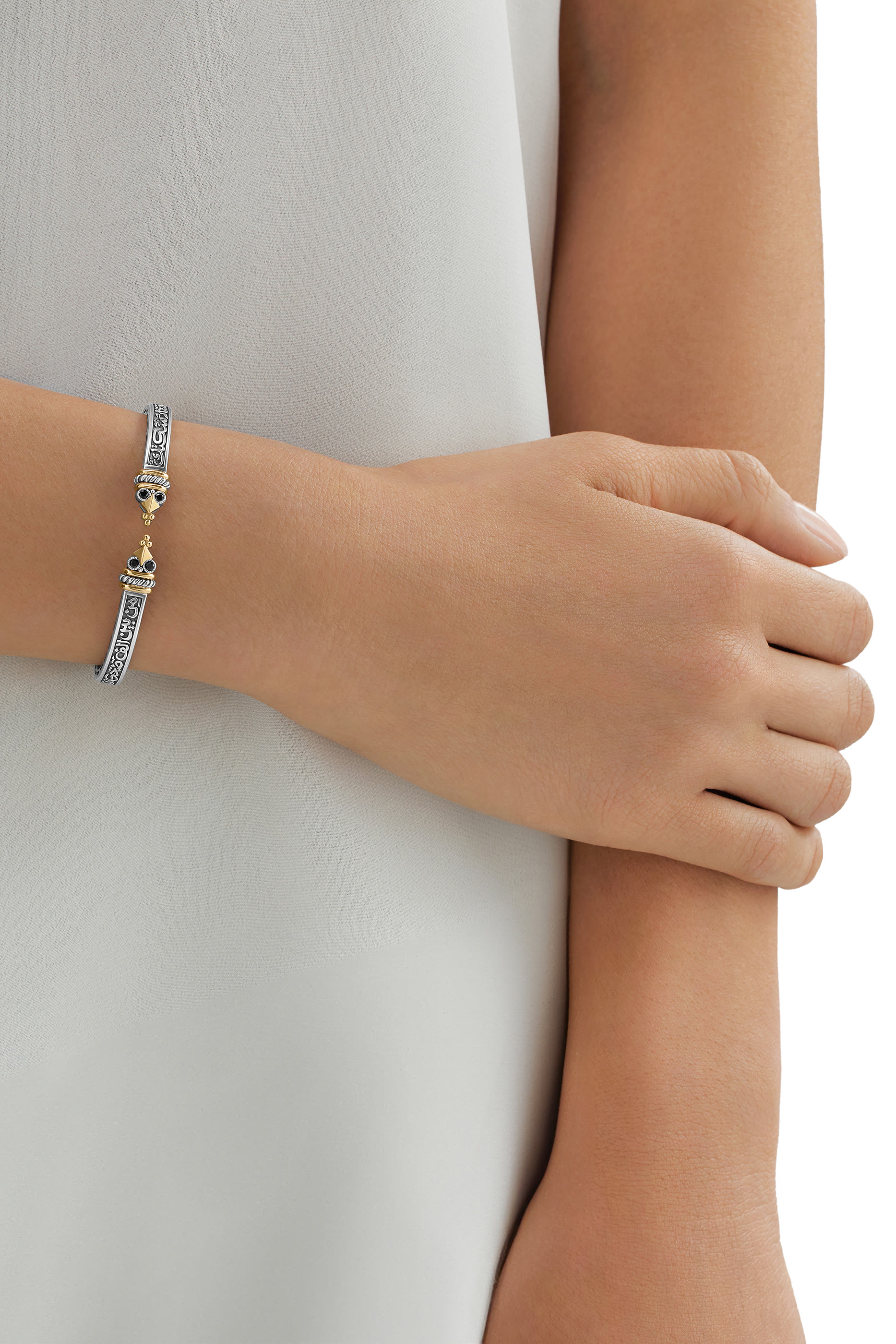 Turath Tribal Calligraphy Bangle, 18k Yellow Gold & Blue Topaz