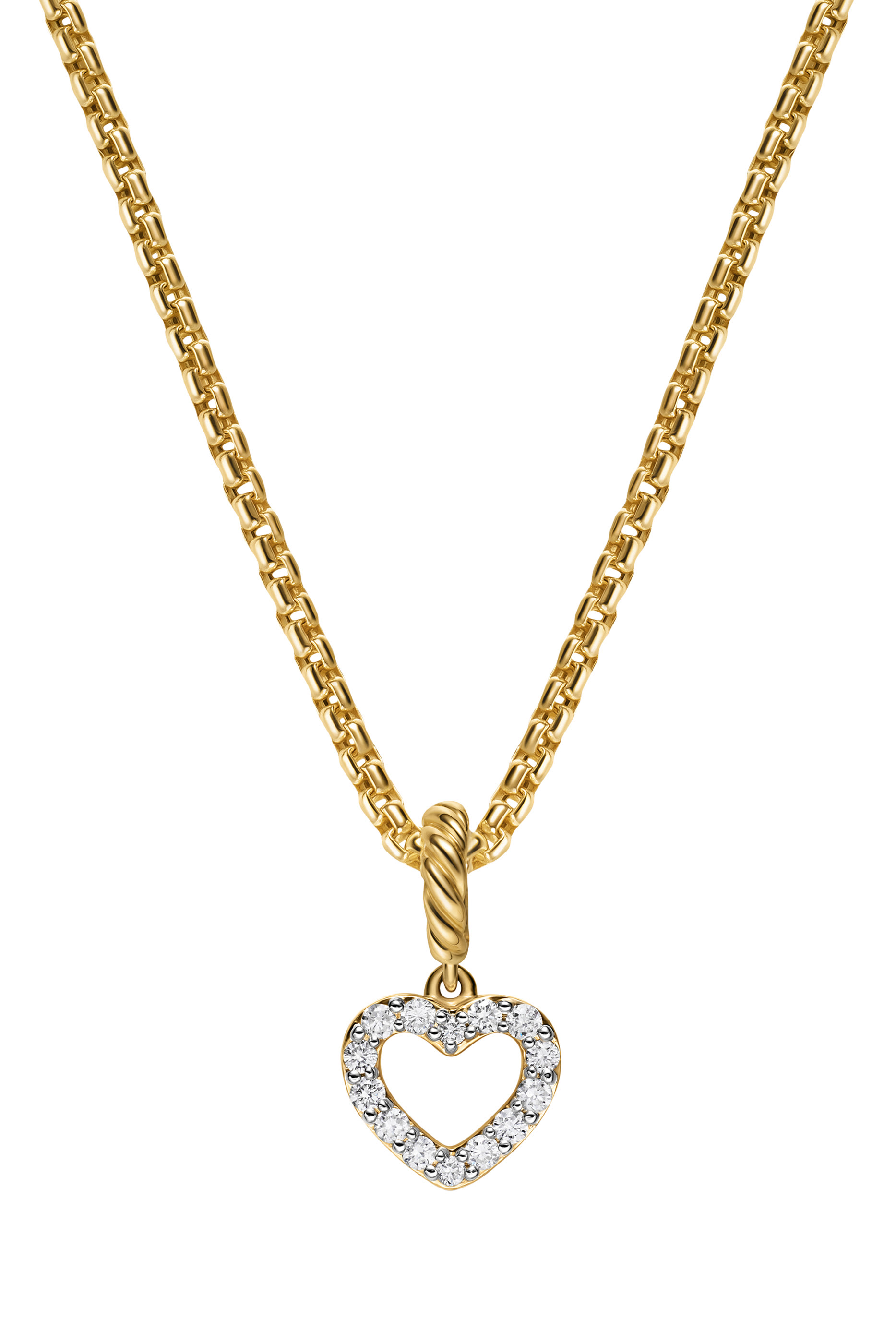 Micro Pav&eacute; Open Heart Amulet, 18K Yellow Gold & Diamonds