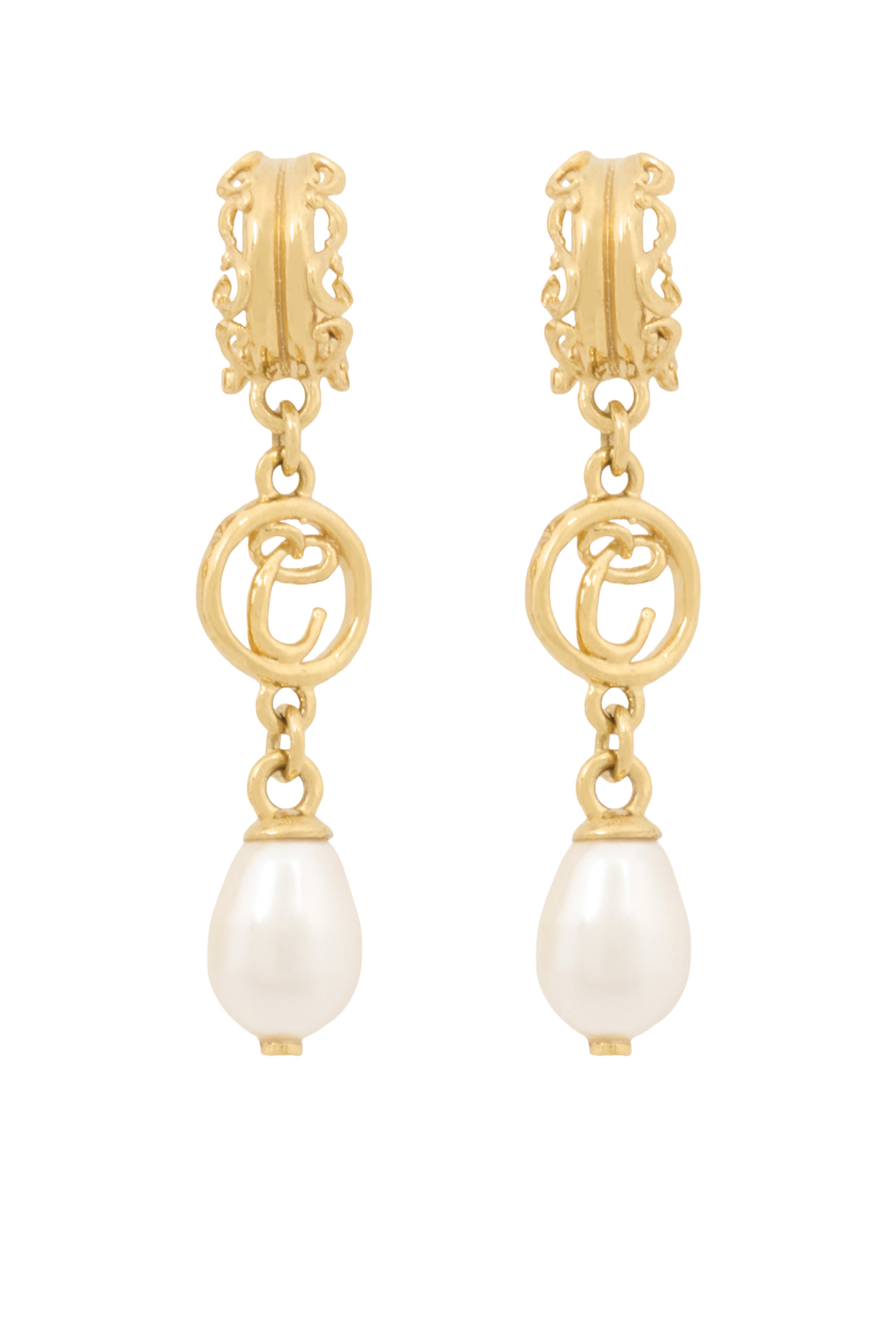 Classy Earrings, Brass & Glass Pearl