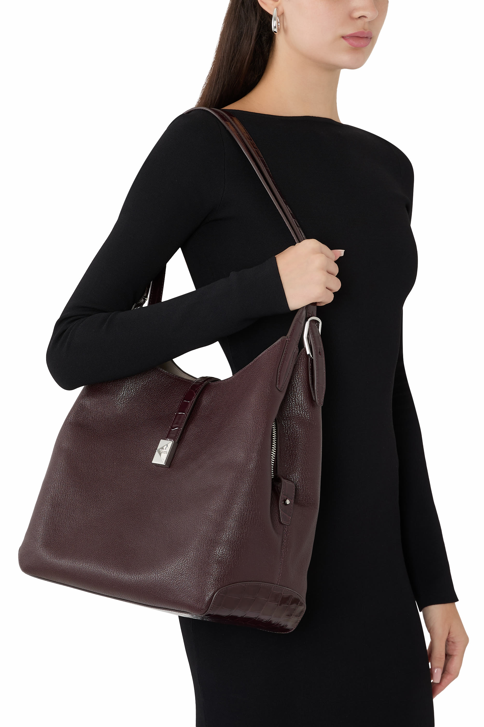  Deco Croc Embossed Large Shoulder Bag